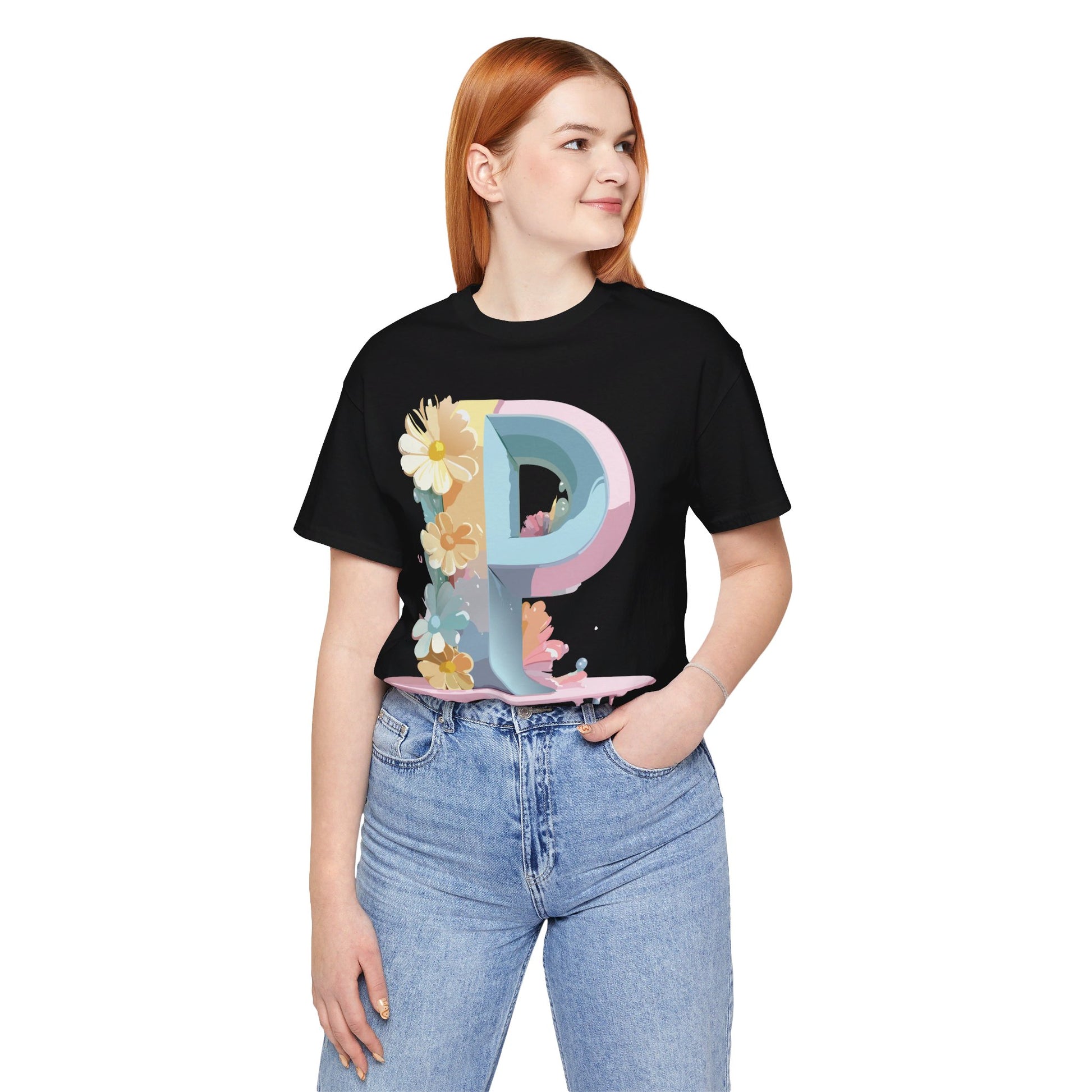 Natural Cotton Tee Shirt - Letters Collection - P Printify