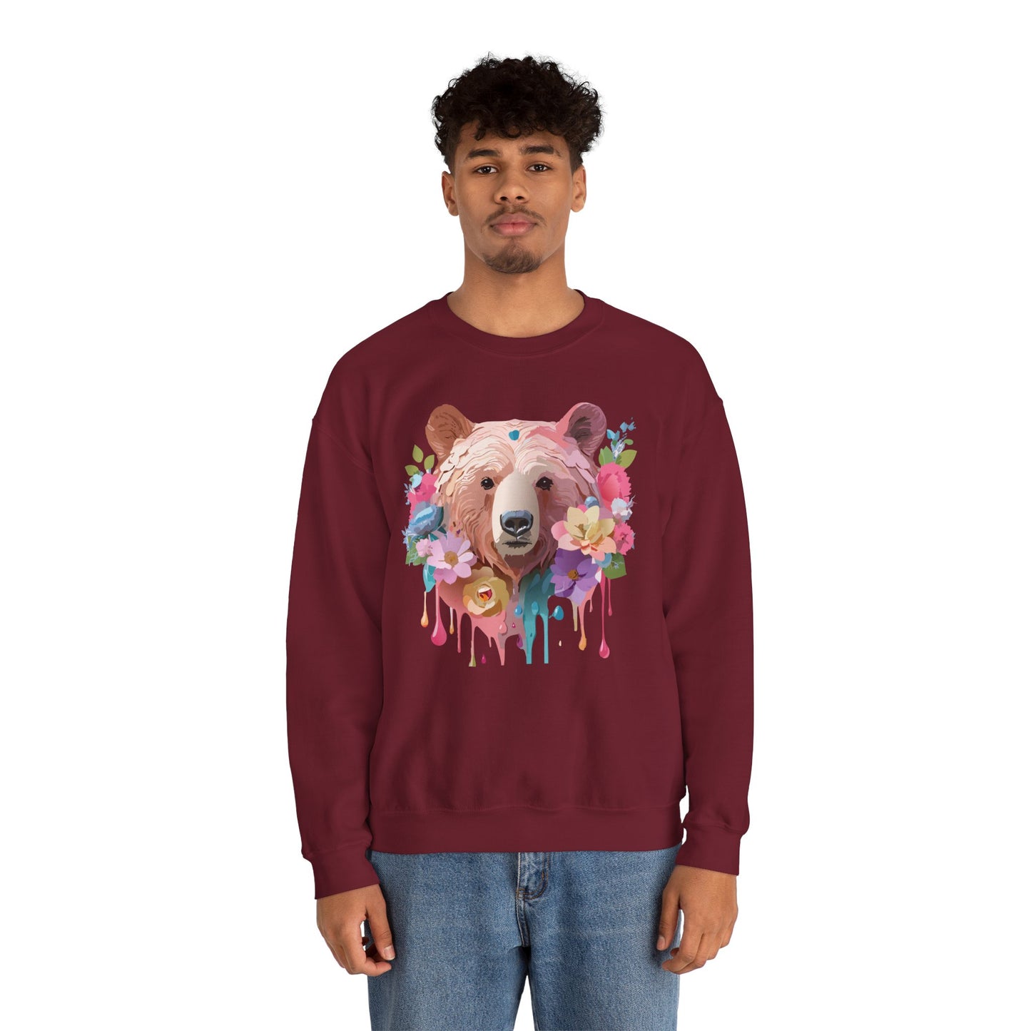 Unisex Floral Bear Sweatshirt, Animals Sweatshirt, Floral Sweatshirt, Art Design Sweatshirt