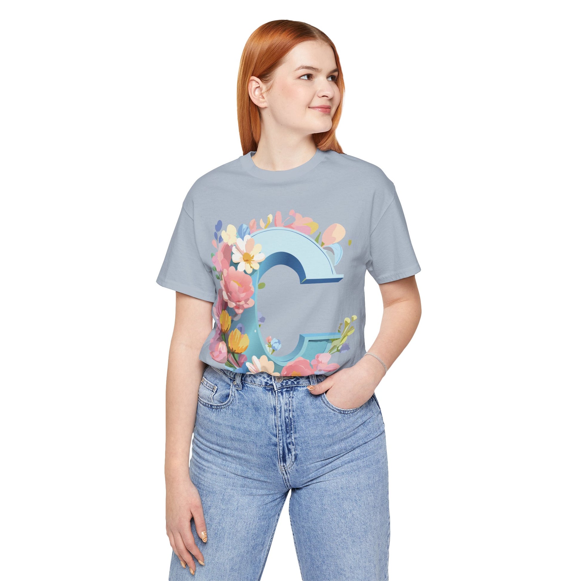 Natural Cotton Tee Shirt - Letters Collection - C Printify