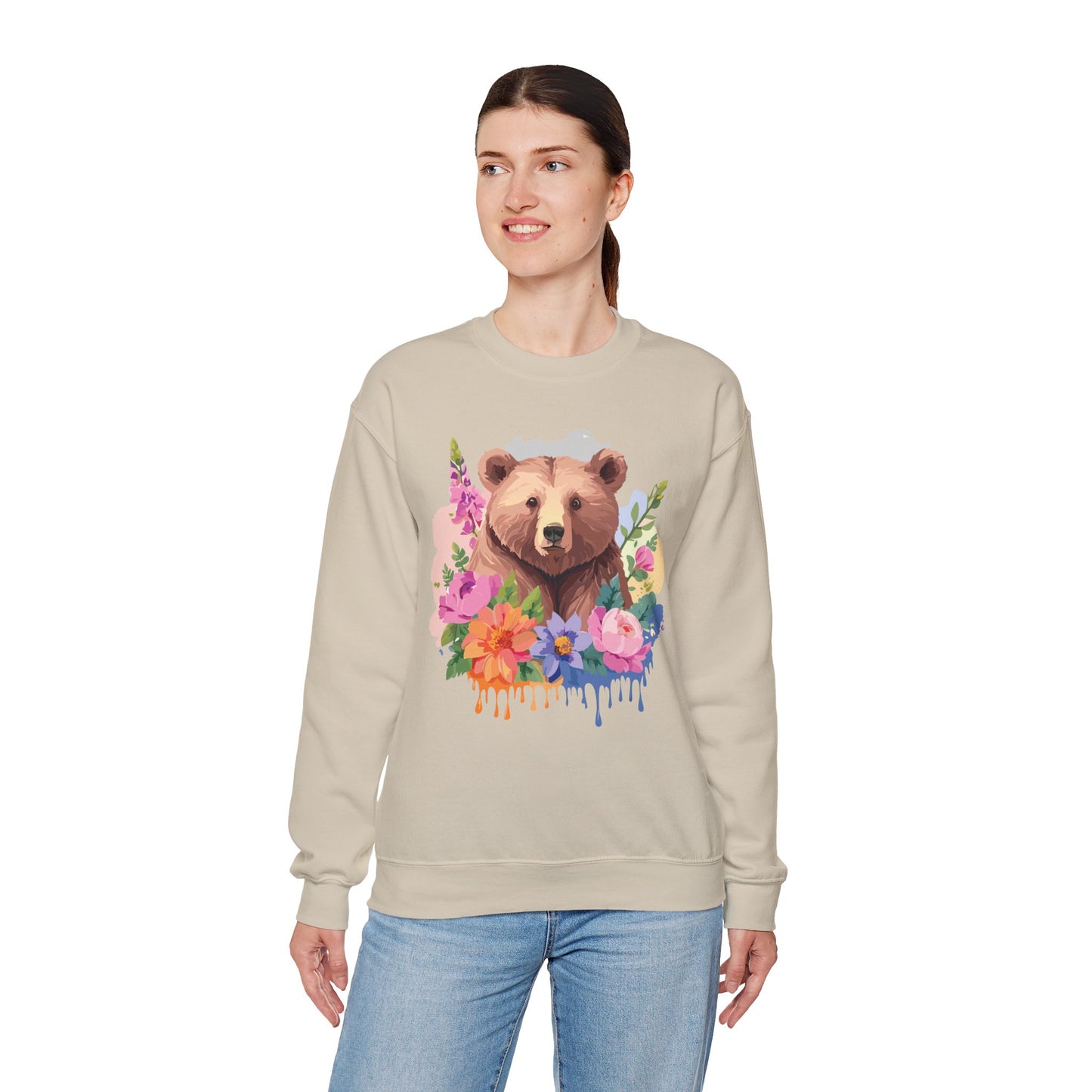 Unisex Floral Bear Sweatshirt, Animals Sweatshirt, Floral Sweatshirt, Art Design Sweatshirt