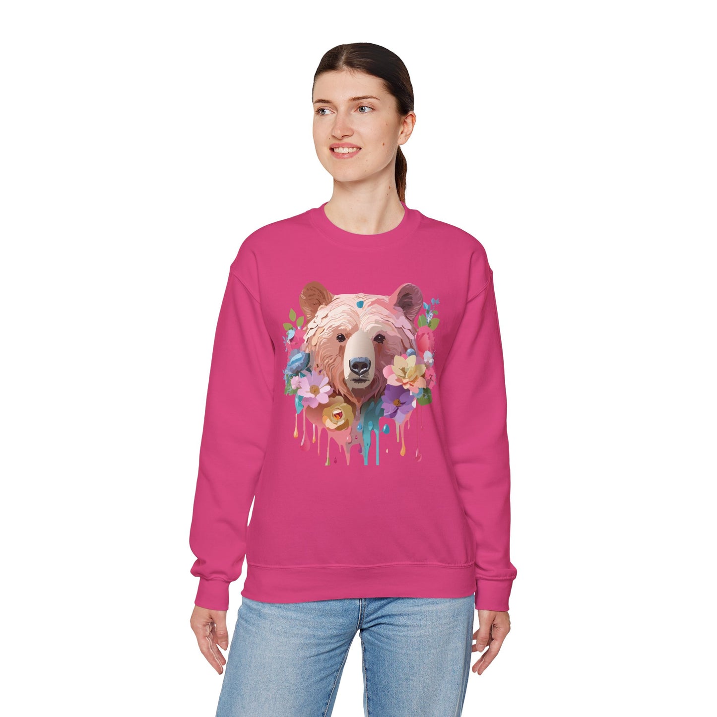 Unisex Floral Bear Sweatshirt, Animals Sweatshirt, Floral Sweatshirt, Art Design Sweatshirt