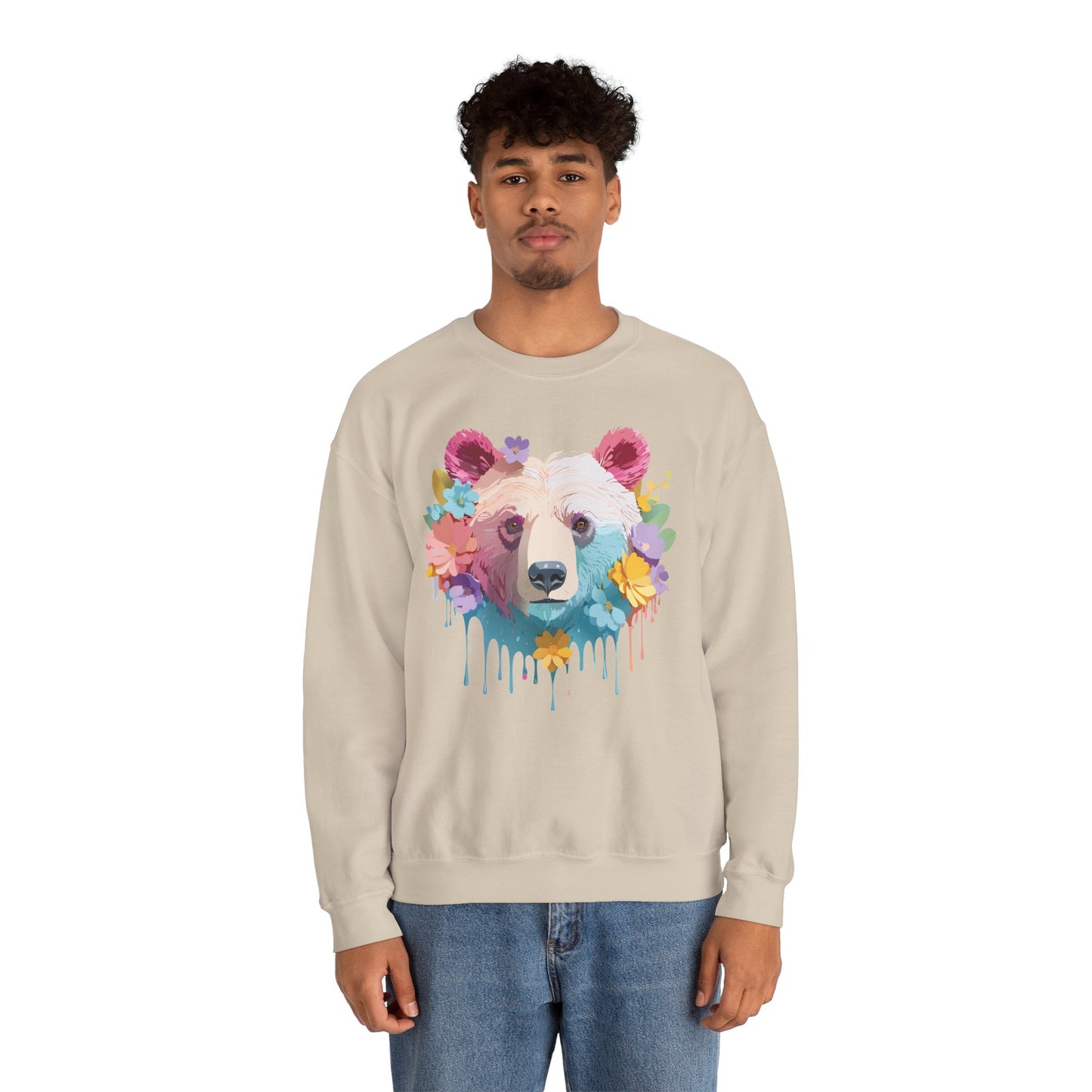 Unisex Floral Bear Sweatshirt, Animals Sweatshirt, Floral Sweatshirt, Art Design Sweatshirt