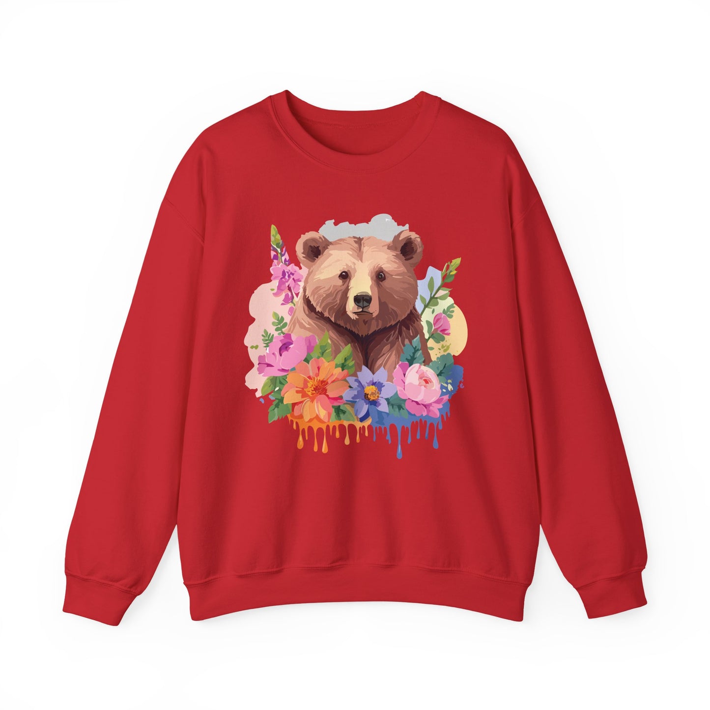 Unisex Floral Bear Sweatshirt, Animals Sweatshirt, Floral Sweatshirt, Art Design Sweatshirt