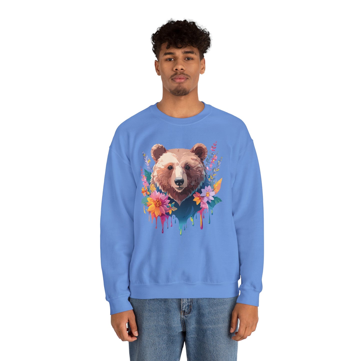 Unisex Floral Bear Sweatshirt, Animals Sweatshirt, Floral Sweatshirt, Art Design Sweatshirt