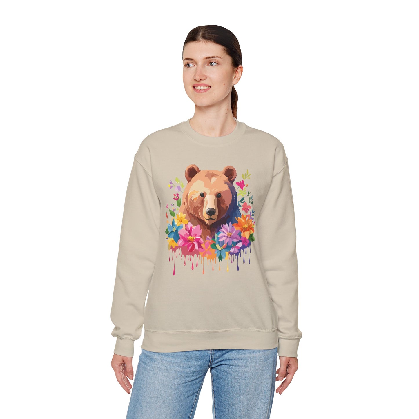 Unisex Floral Bear Sweatshirt, Animals Sweatshirt, Floral Sweatshirt, Art Design Sweatshirt