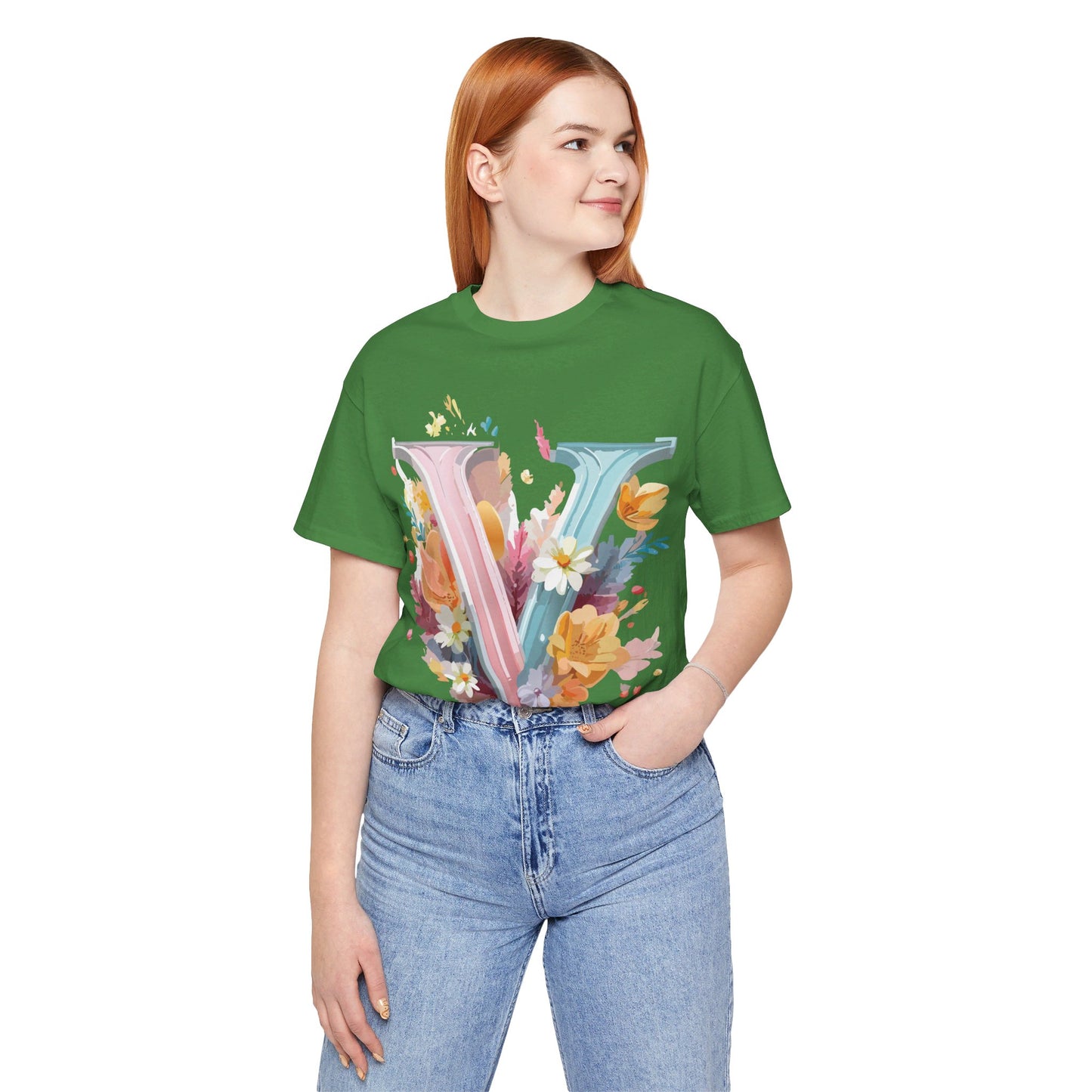 Natural Cotton Tee Shirt - Letters Collection - V Printify