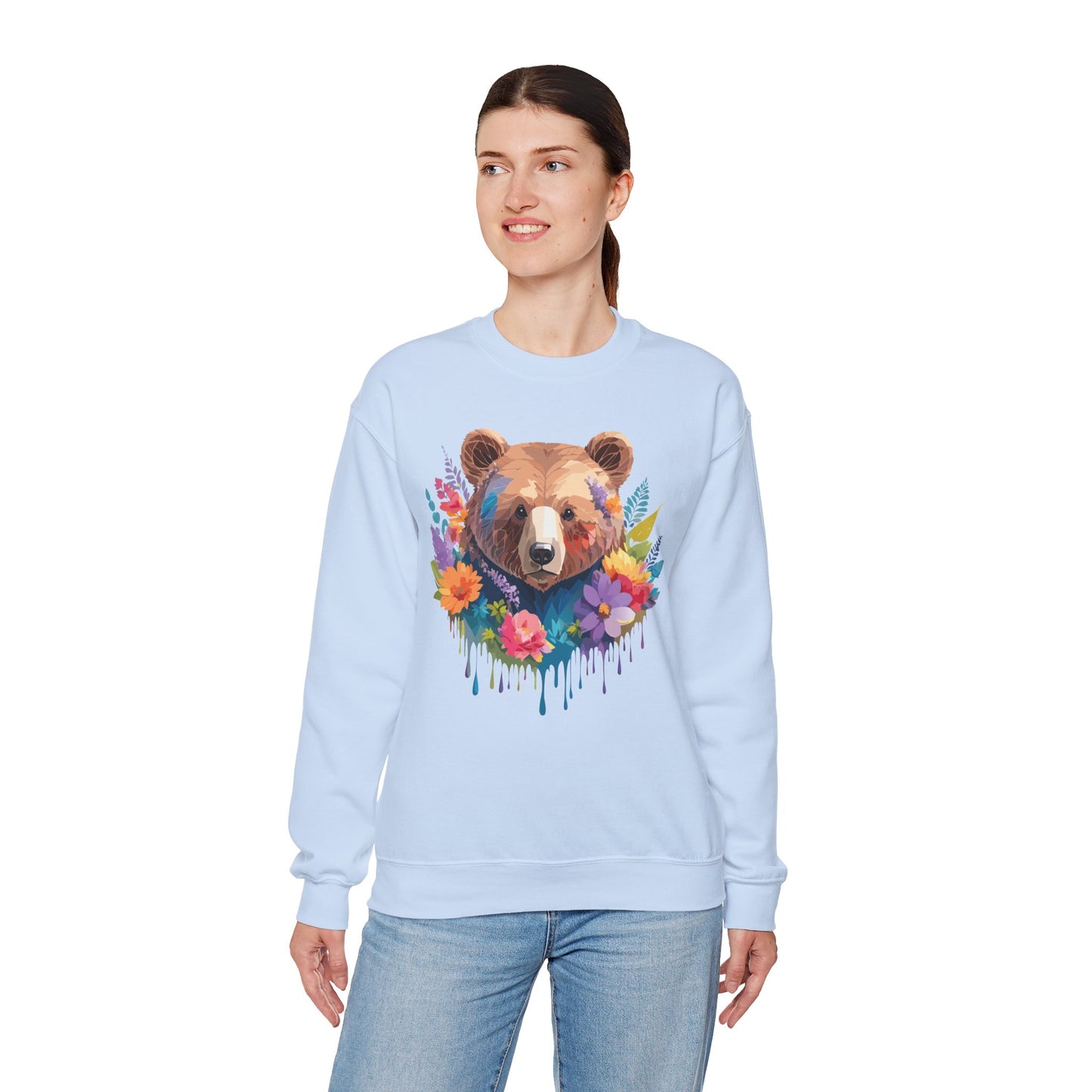 Unisex Floral Bear Sweatshirt, Animals Sweatshirt, Floral Sweatshirt, Art Design Sweatshirt