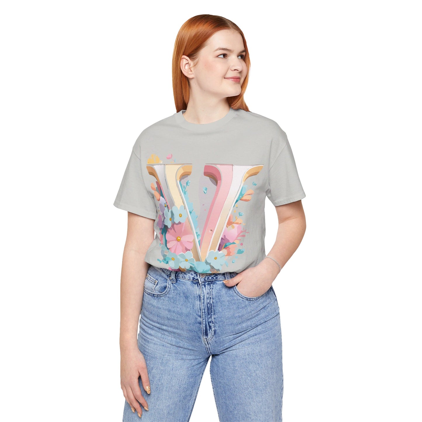 Natural Cotton Tee Shirt - Letters Collection - V Printify