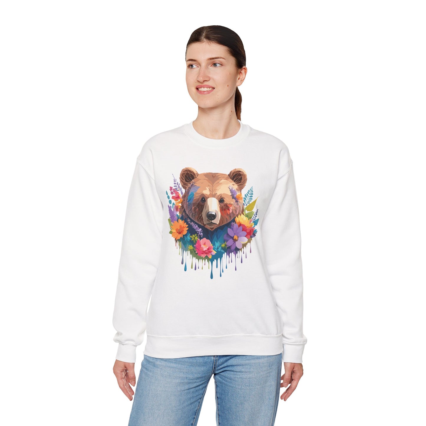 Unisex Floral Bear Sweatshirt, Animals Sweatshirt, Floral Sweatshirt, Art Design Sweatshirt
