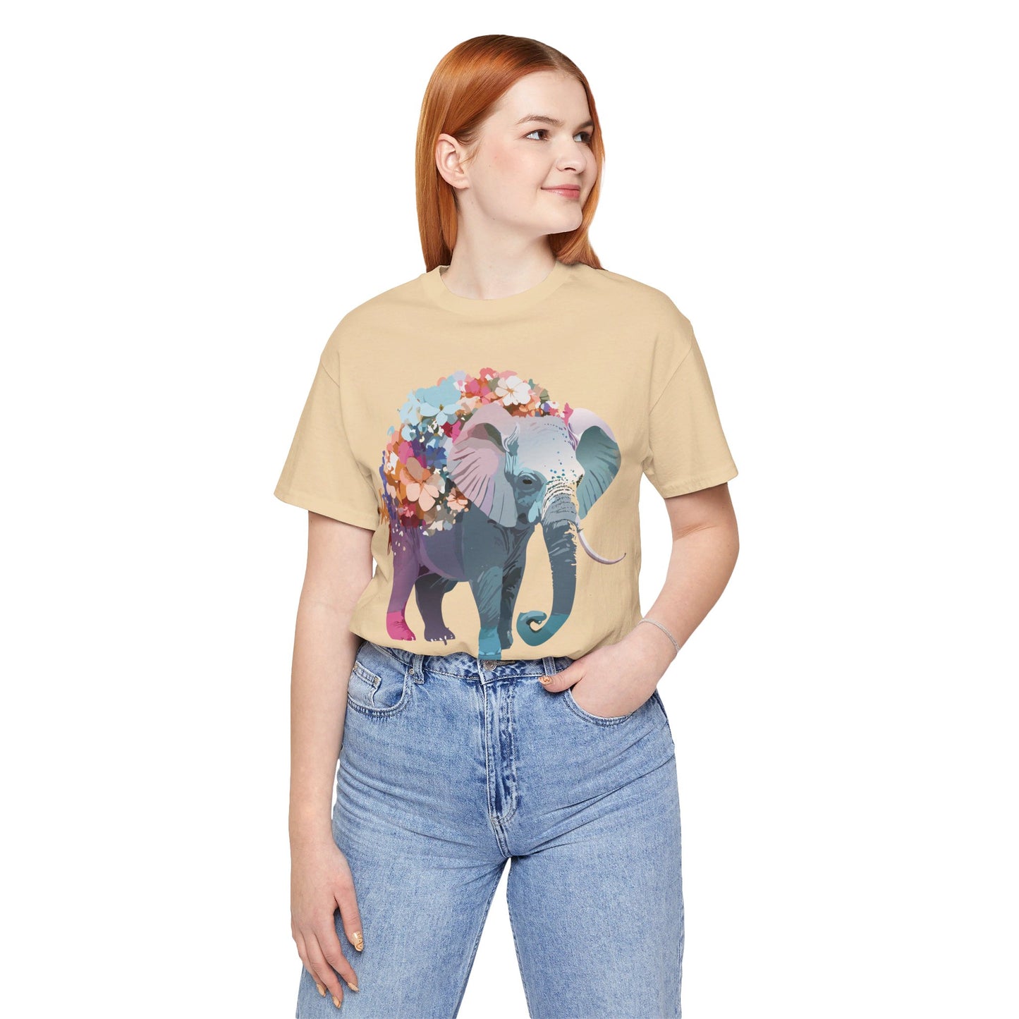 Natural Cotton Tee Shirt with Elephant Printify