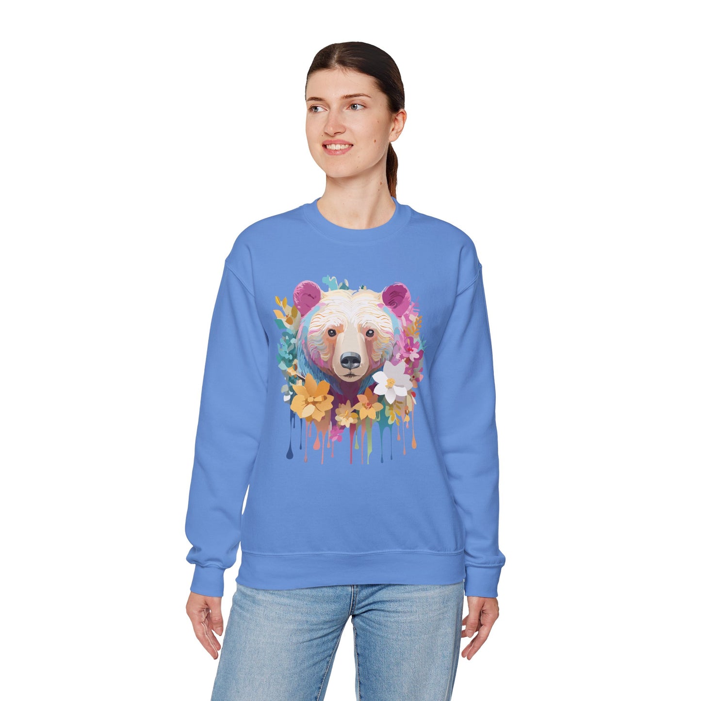 Unisex Floral Bear Sweatshirt, Animals Sweatshirt, Floral Sweatshirt, Art Design Sweatshirt