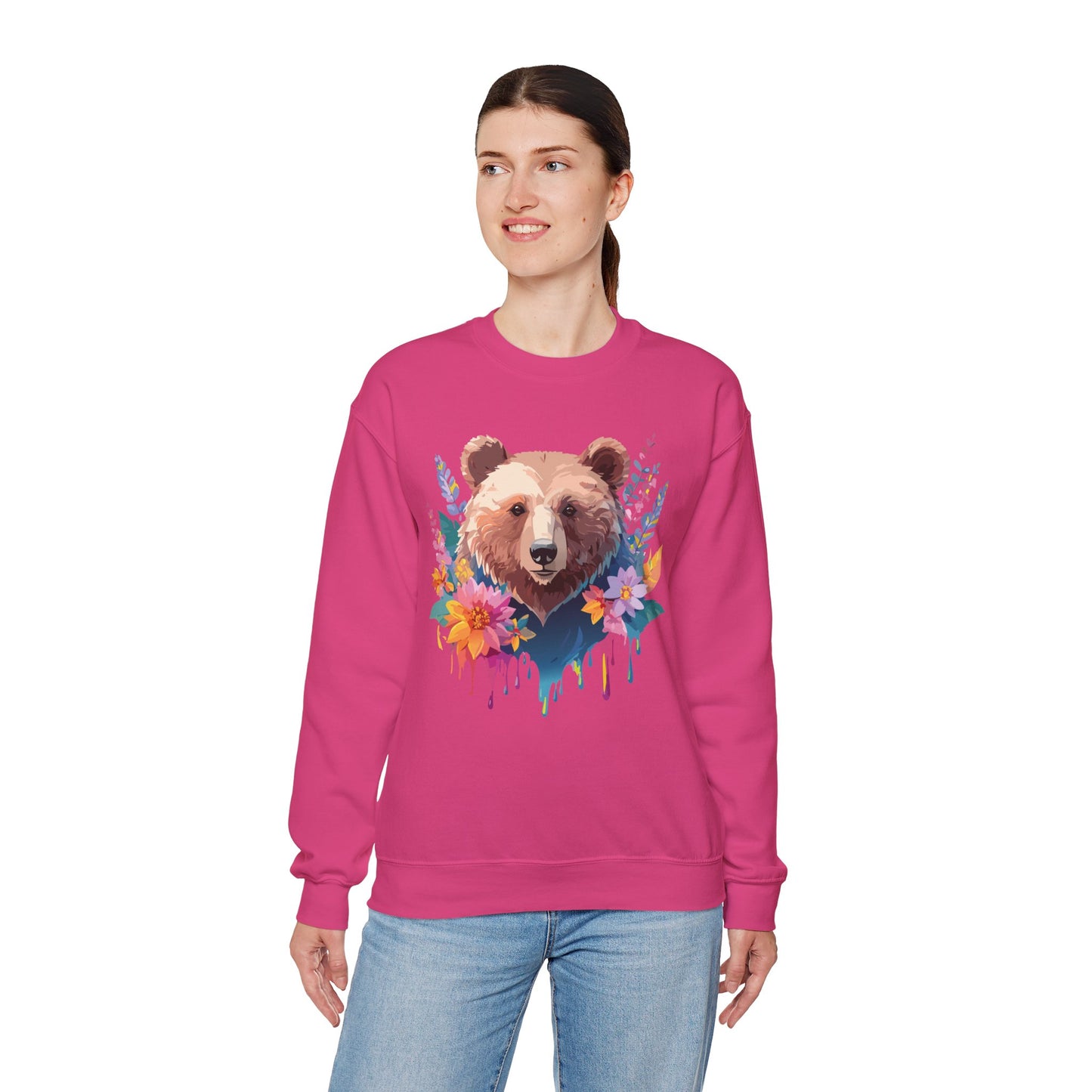 Unisex Floral Bear Sweatshirt, Animals Sweatshirt, Floral Sweatshirt, Art Design Sweatshirt