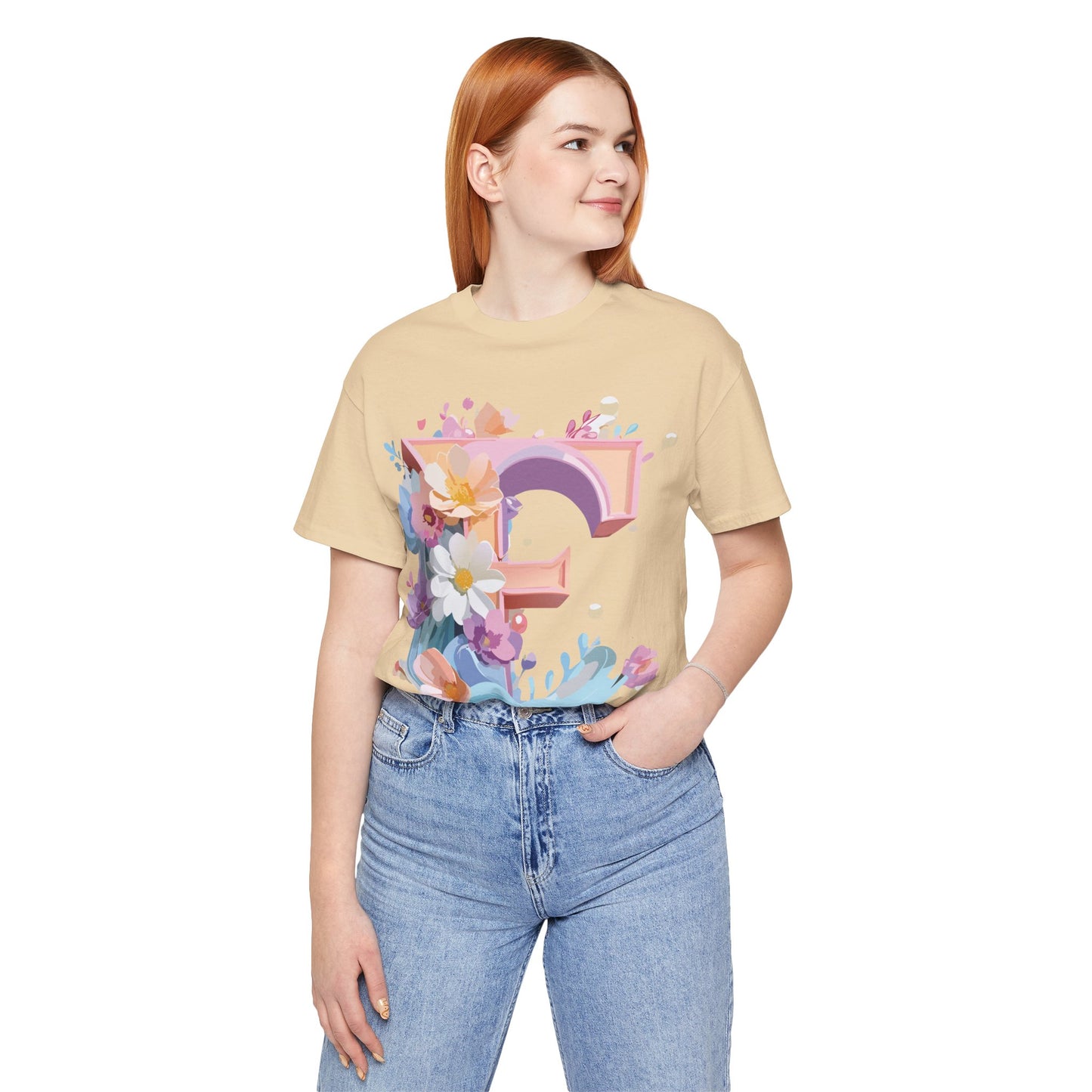 Natural Cotton Tee Shirt - Letters Collection - E Printify