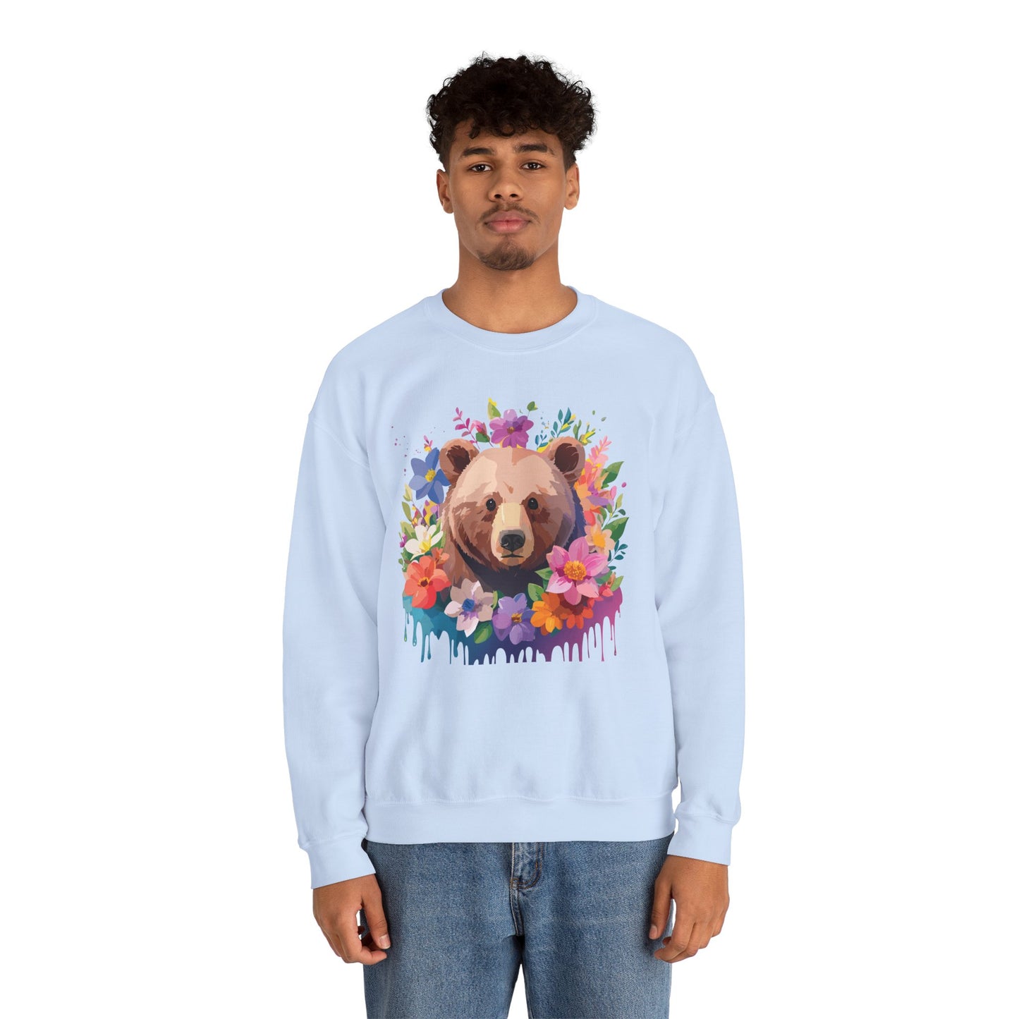 Unisex Floral Bear Sweatshirt, Animals Sweatshirt, Floral Sweatshirt, Art Design Sweatshirt