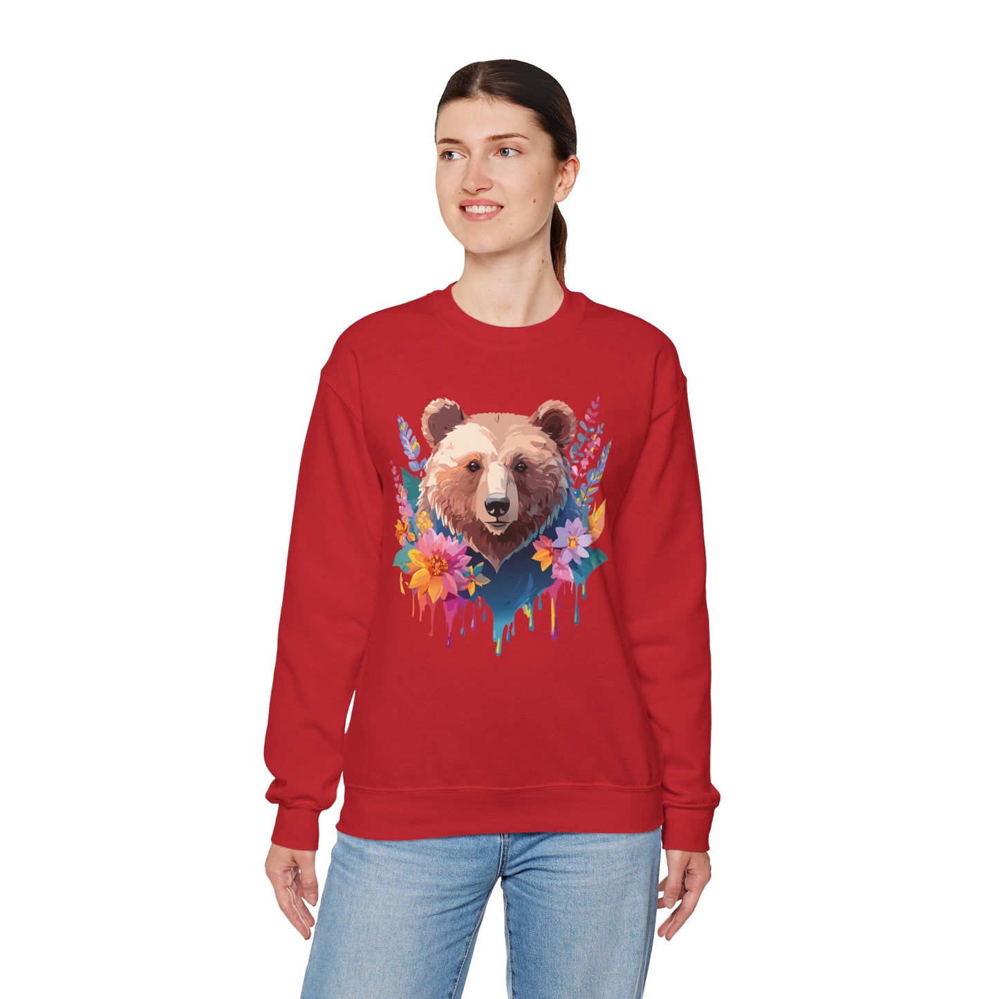 Unisex Floral Bear Sweatshirt, Animals Sweatshirt, Floral Sweatshirt, Art Design Sweatshirt