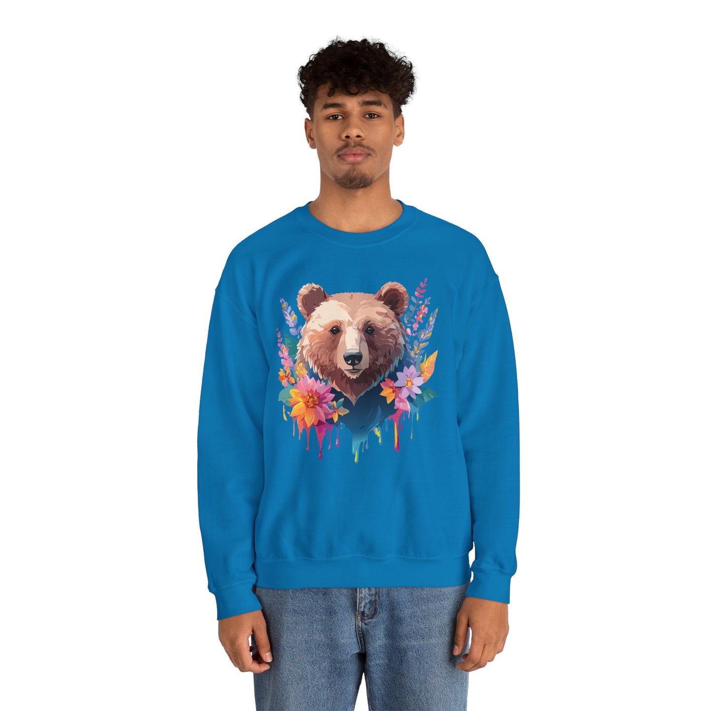 Unisex Floral Bear Sweatshirt, Animals Sweatshirt, Floral Sweatshirt, Art Design Sweatshirt