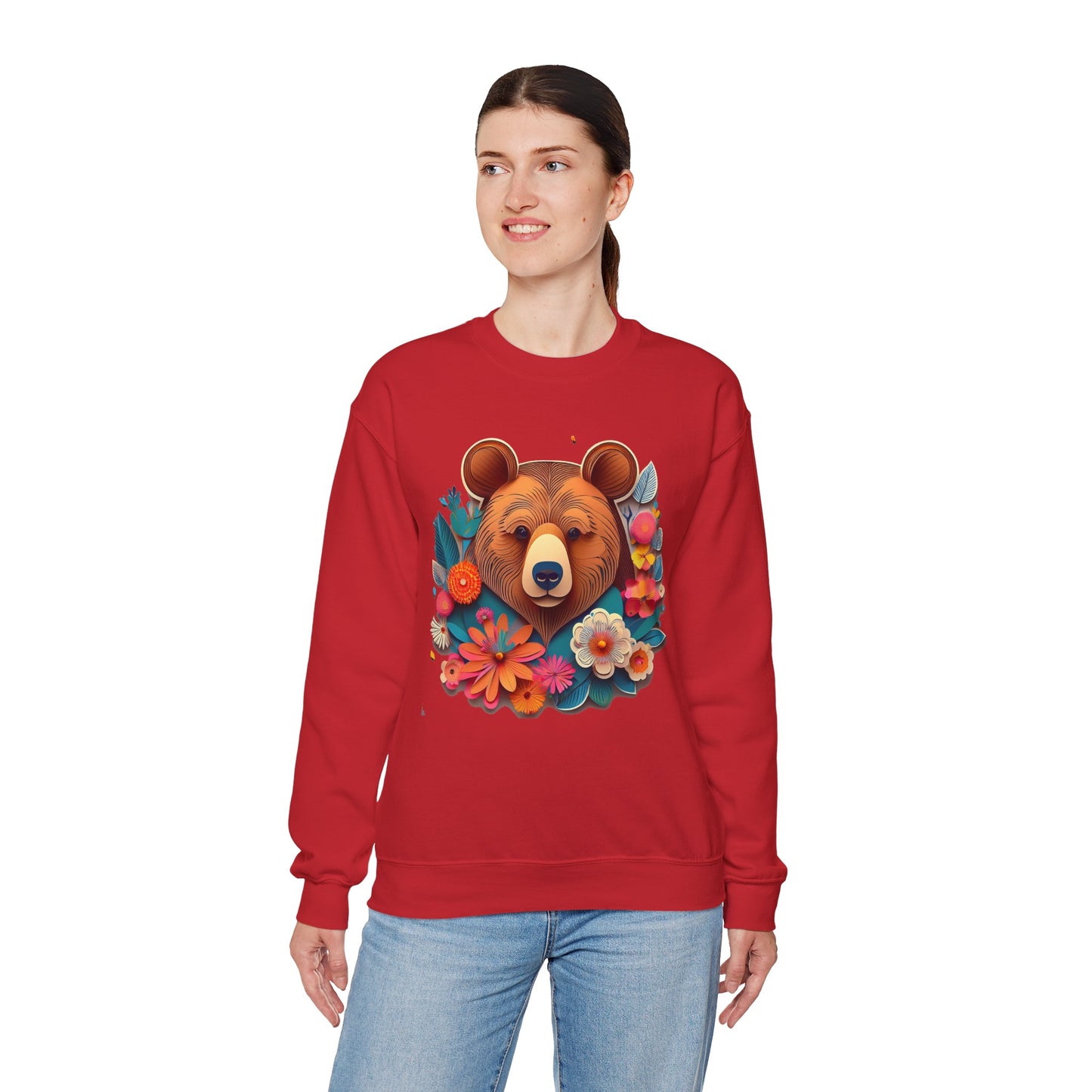 Unisex Floral Bear Sweatshirt, Animals Sweatshirt, Floral Sweatshirt, Art Design Sweatshirt