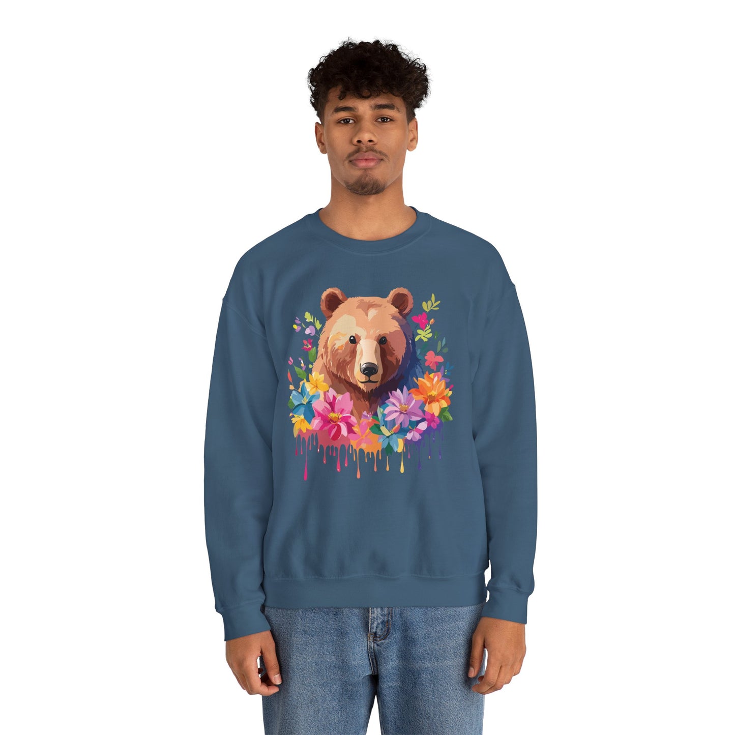 Unisex Floral Bear Sweatshirt, Animals Sweatshirt, Floral Sweatshirt, Art Design Sweatshirt
