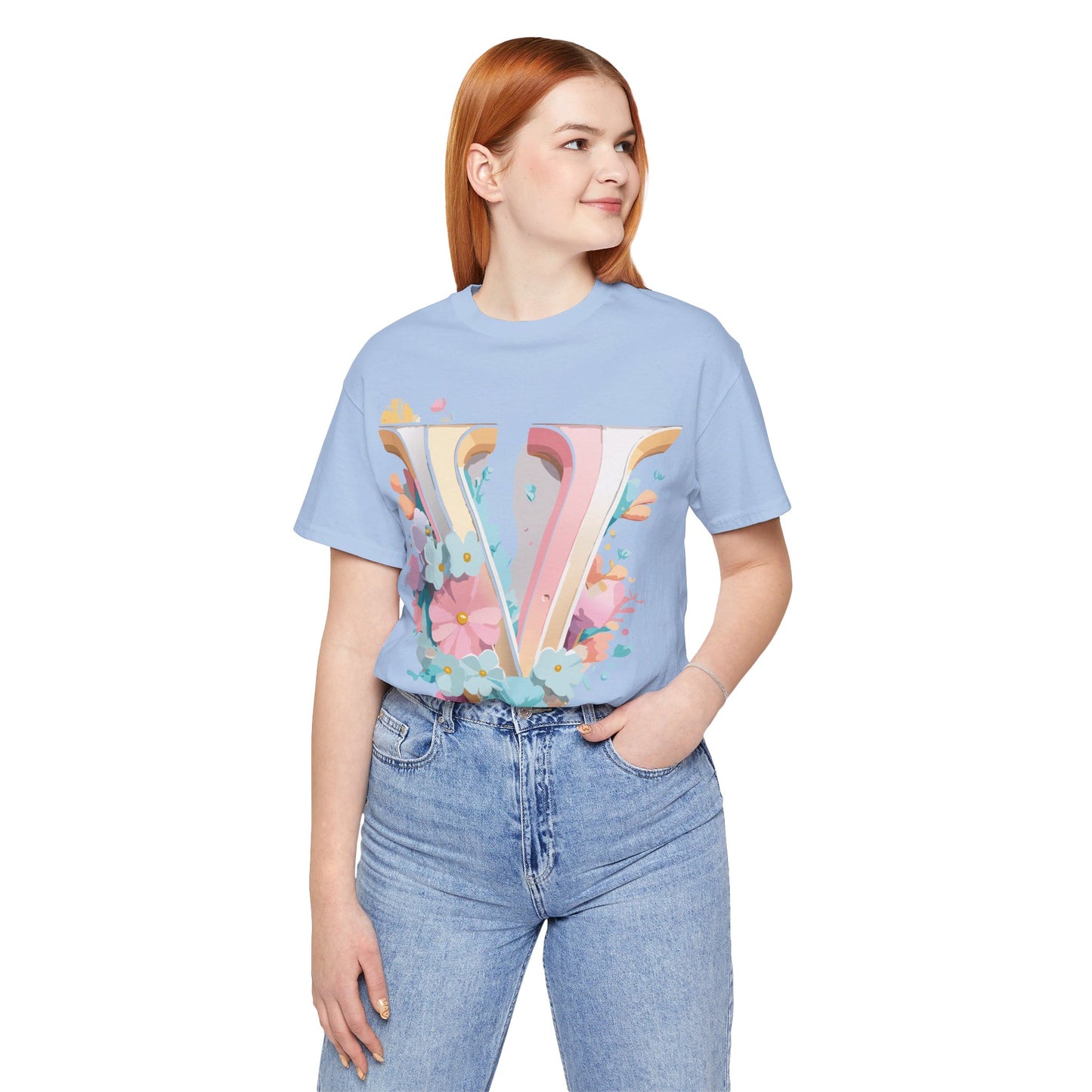 Natural Cotton Tee Shirt - Letters Collection - V Printify