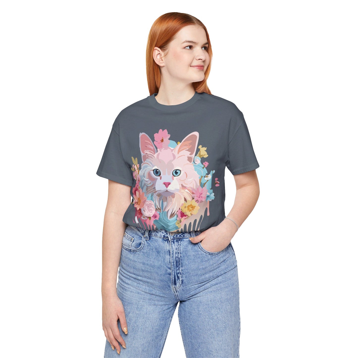Natural Cotton Tee Shirt with Cat Printify