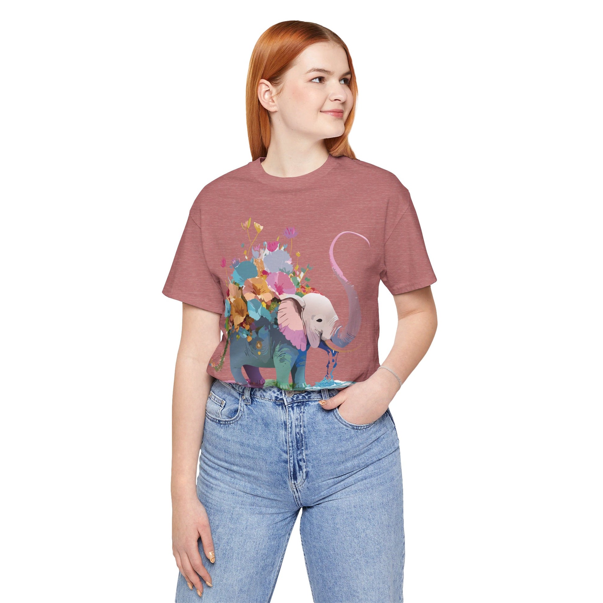 Natural Cotton Tee Shirt with Elephant Printify
