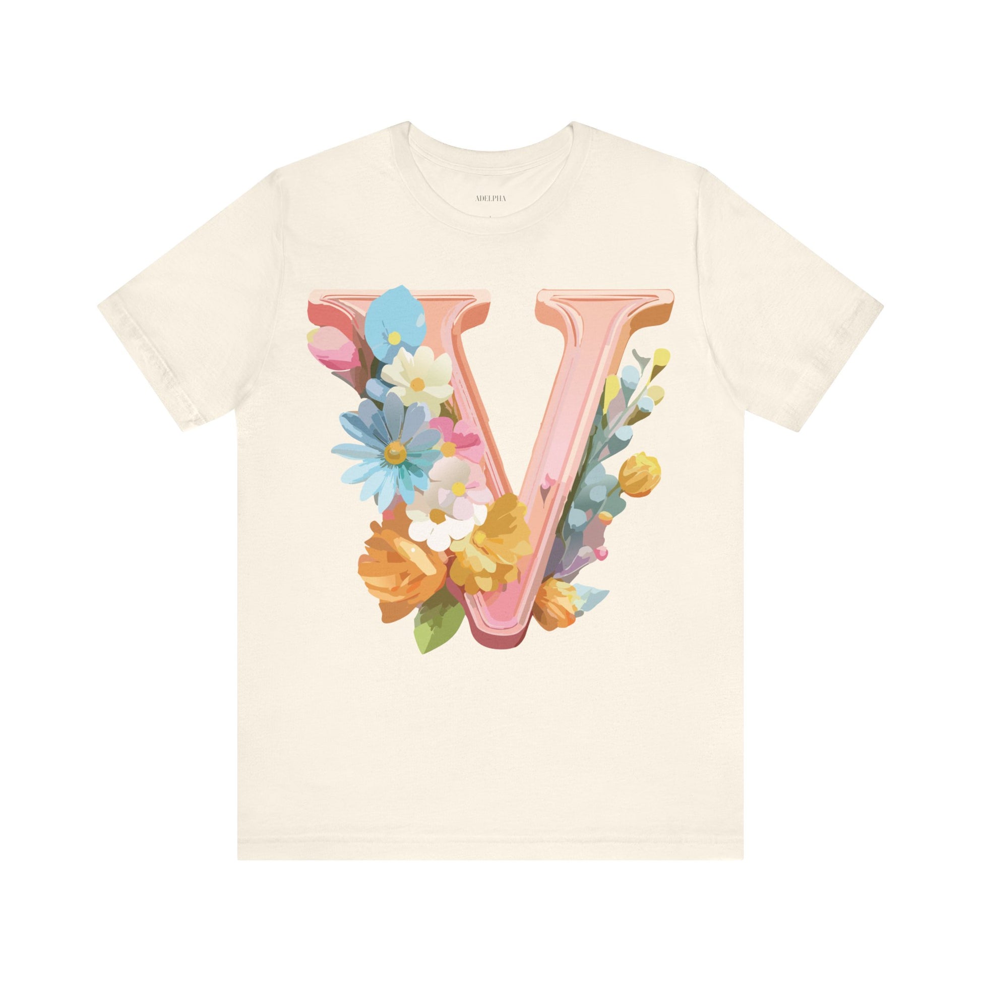 Natural Cotton Tee Shirt - Letters Collection - V Printify