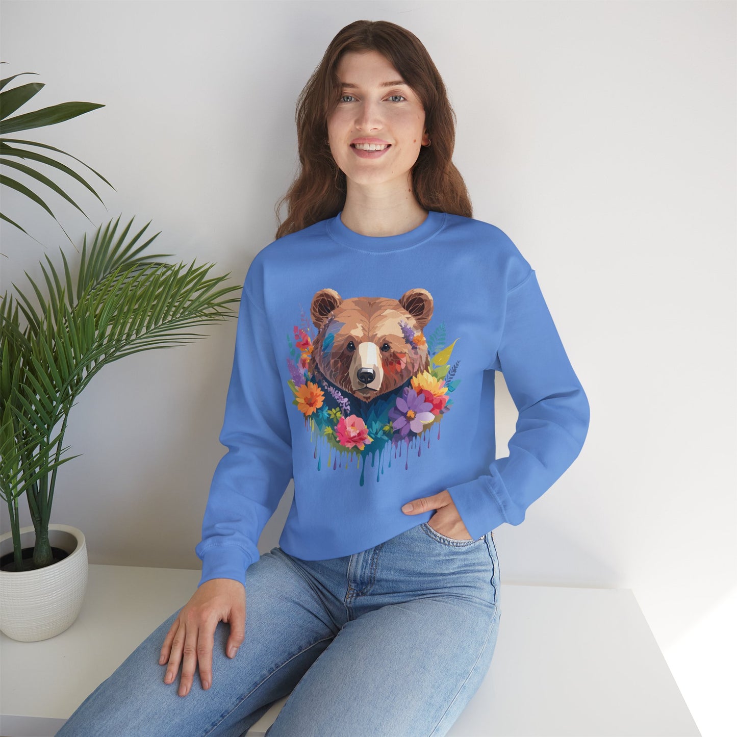 Unisex Floral Bear Sweatshirt, Animals Sweatshirt, Floral Sweatshirt, Art Design Sweatshirt