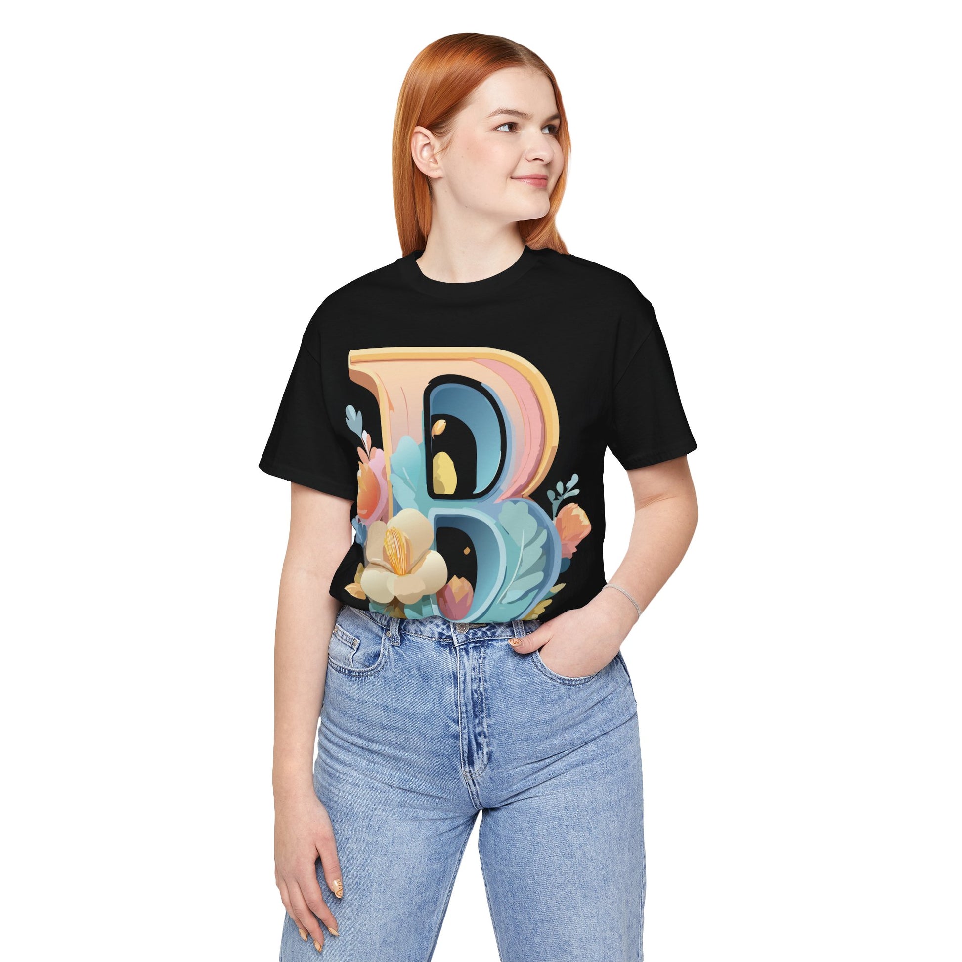 Natural Cotton Tee Shirt - Letters Collection - B Printify
