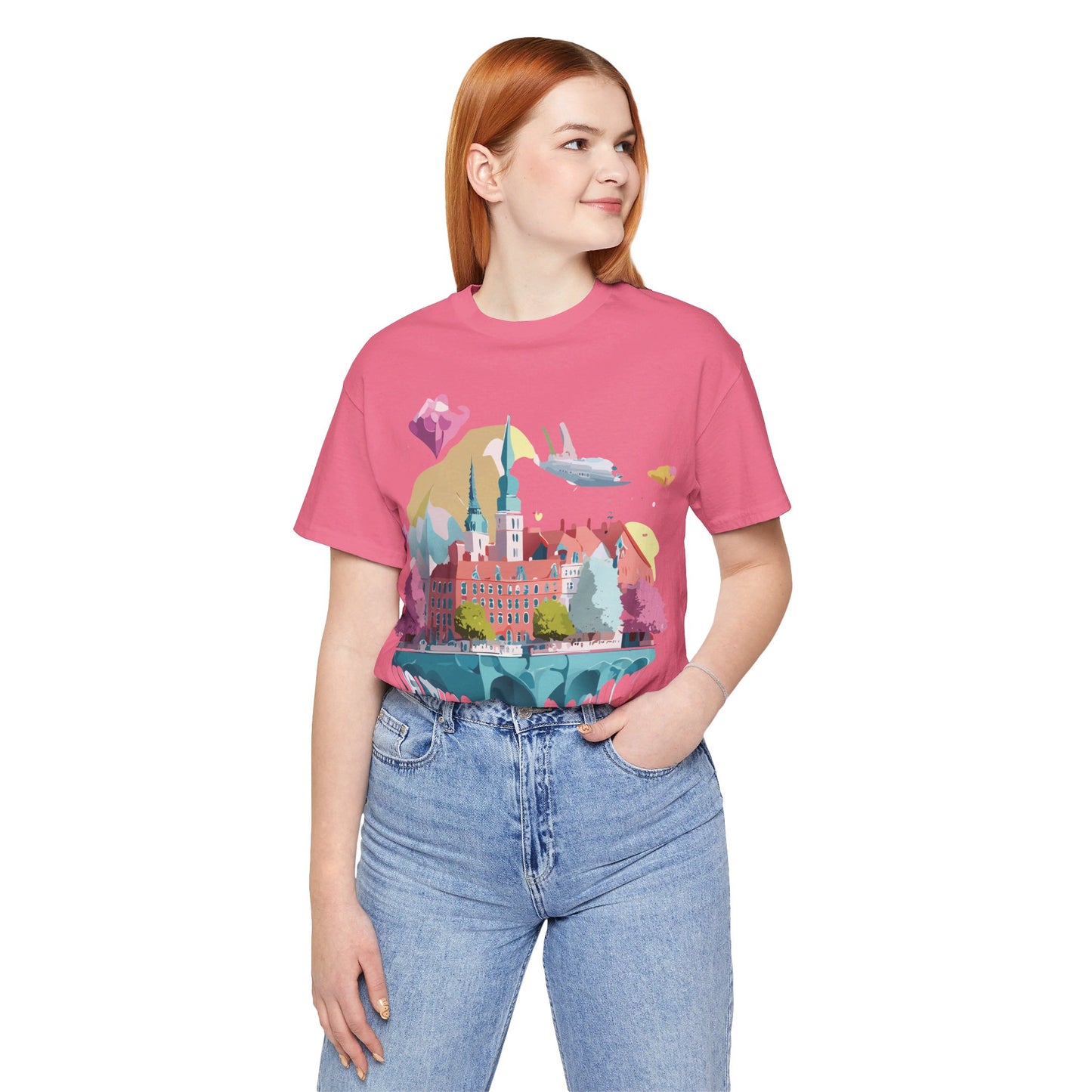 Natural Cotton Tee Shirt - Beautiful Places Collection - Warnemünde and Rostock - Germany Printify