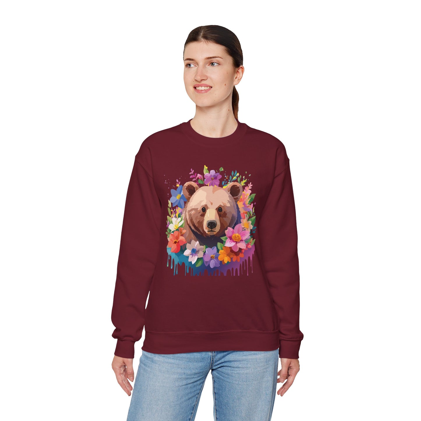 Unisex Floral Bear Sweatshirt, Animals Sweatshirt, Floral Sweatshirt, Art Design Sweatshirt