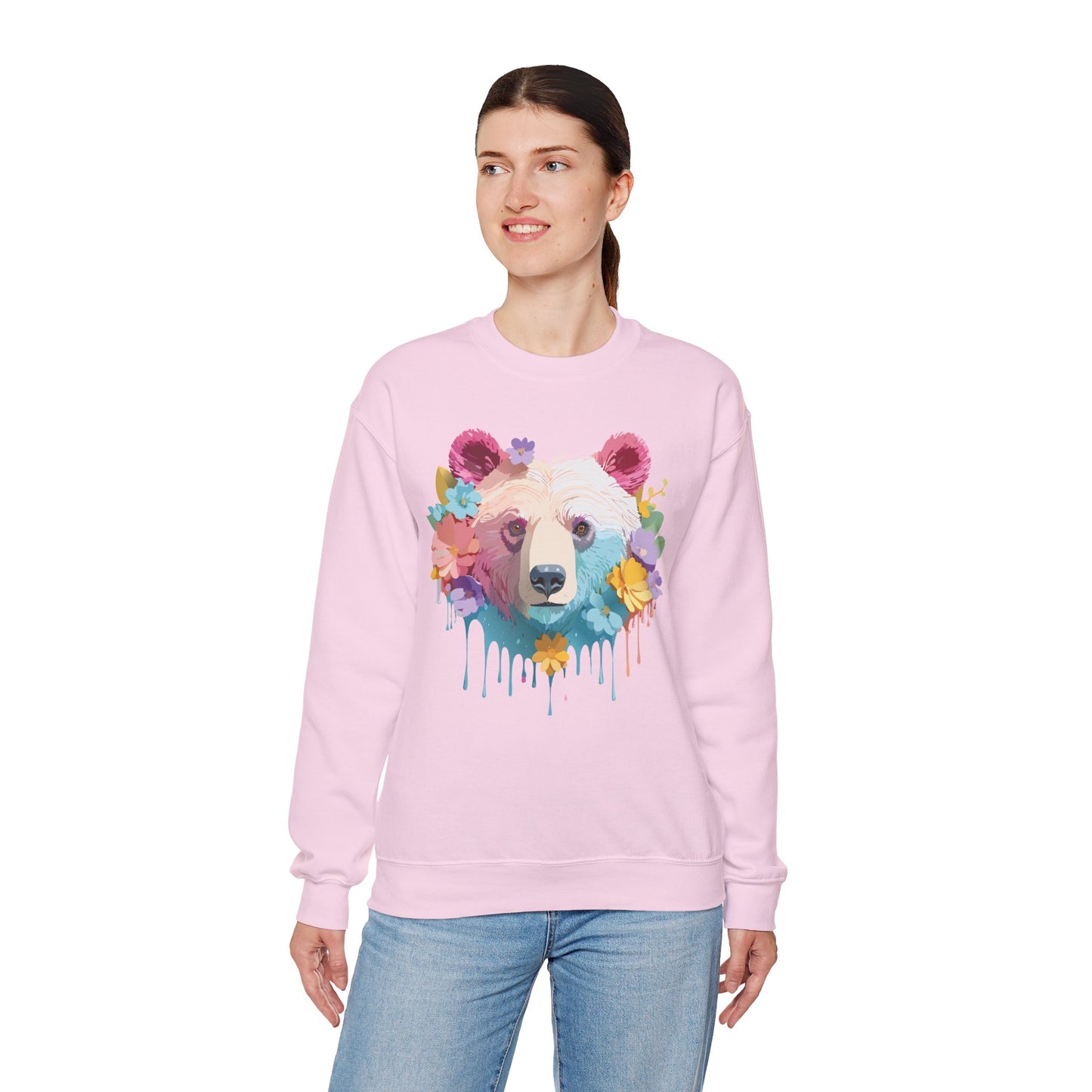 Unisex Floral Bear Sweatshirt, Animals Sweatshirt, Floral Sweatshirt, Art Design Sweatshirt