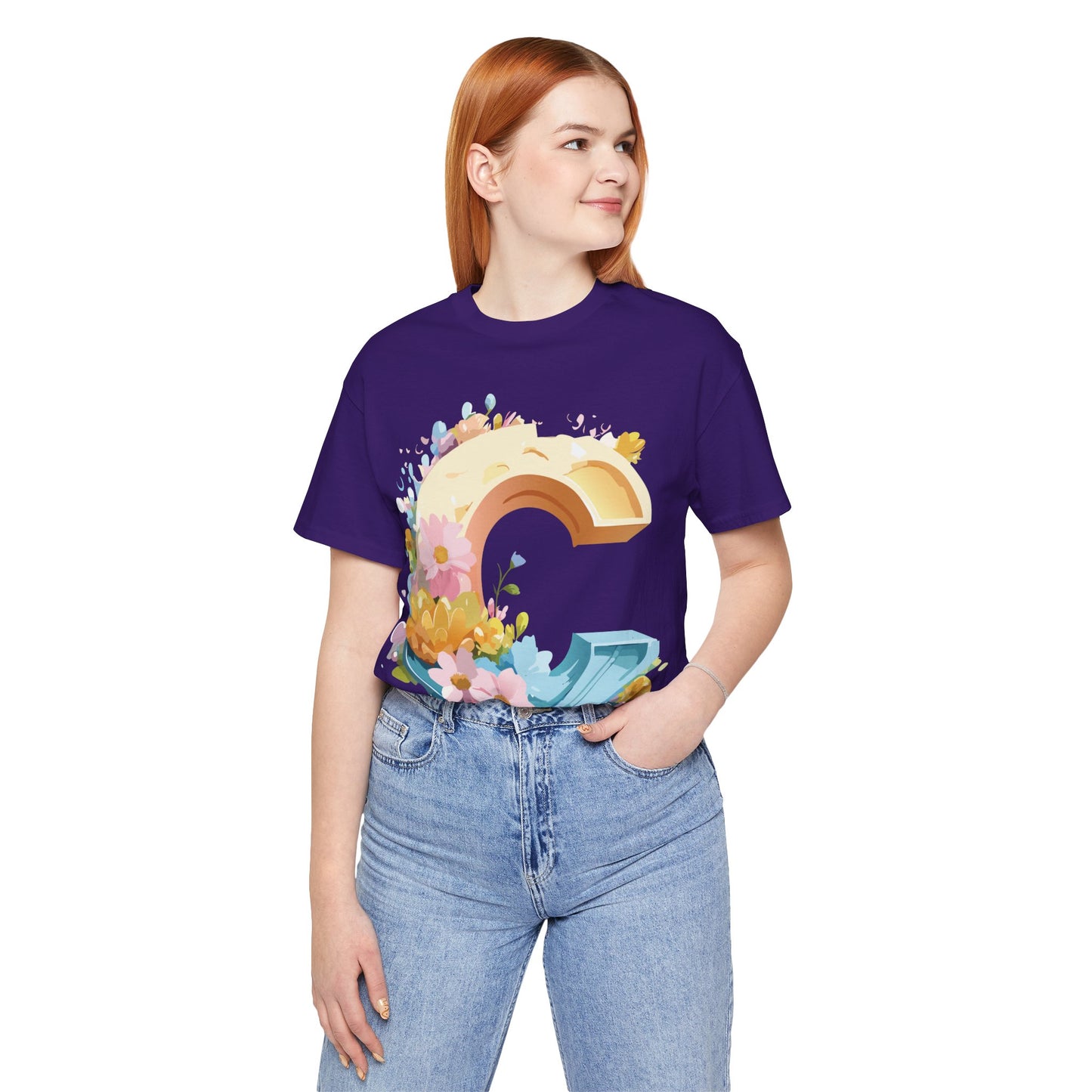 Natural Cotton Tee Shirt - Letters Collection - C Printify