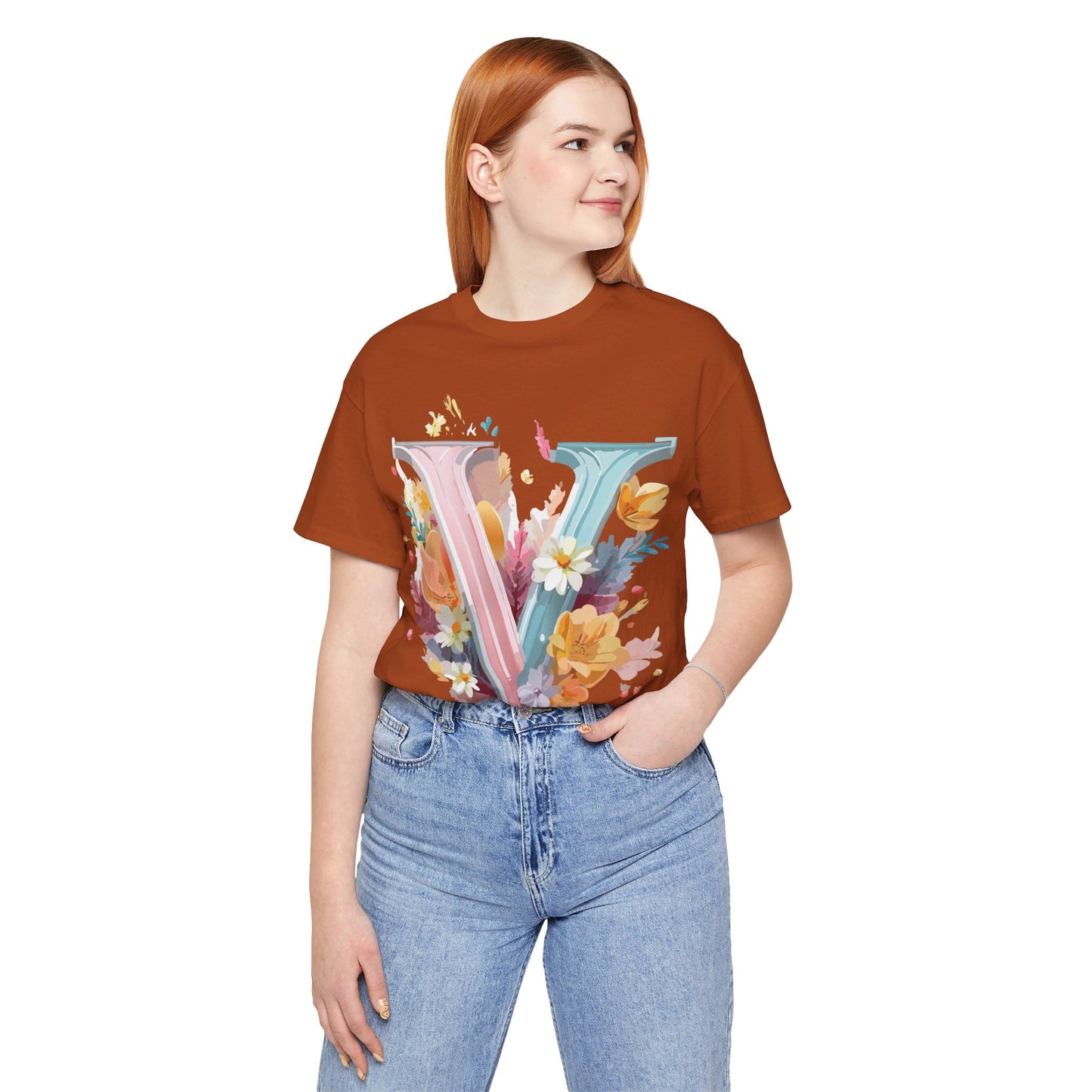 Natural Cotton Tee Shirt - Letters Collection - V Printify