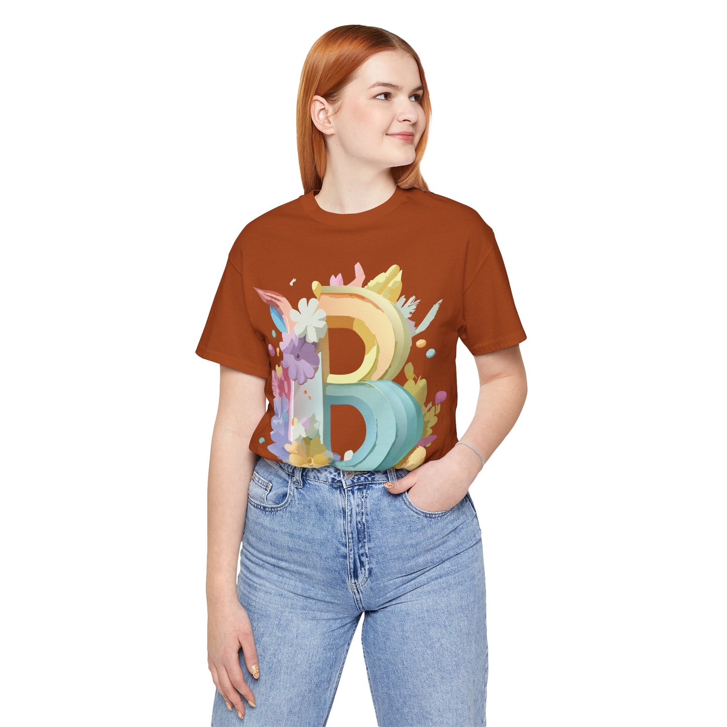 Natural Cotton Tee Shirt - Letters Collection - B Printify