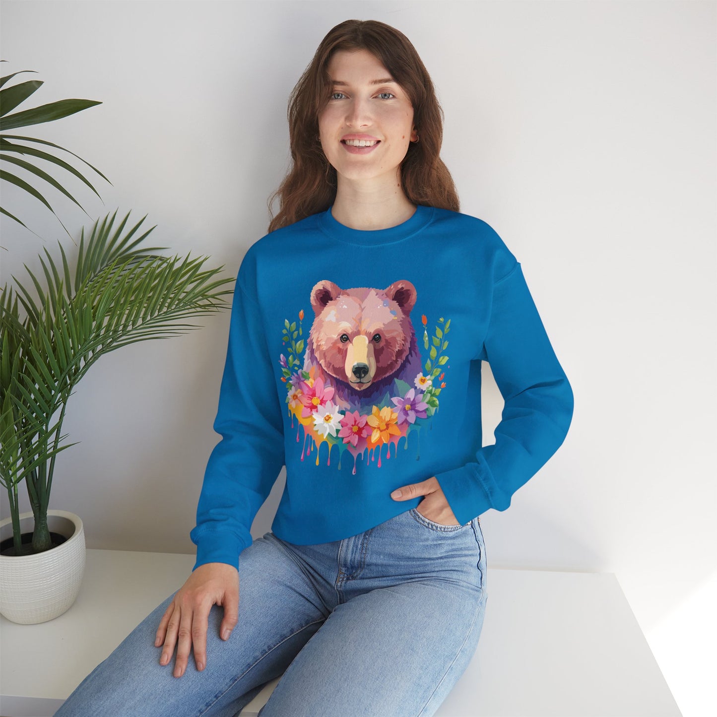 Unisex Floral Bear Sweatshirt, Animals Sweatshirt, Floral Sweatshirt, Art Design Sweatshirt