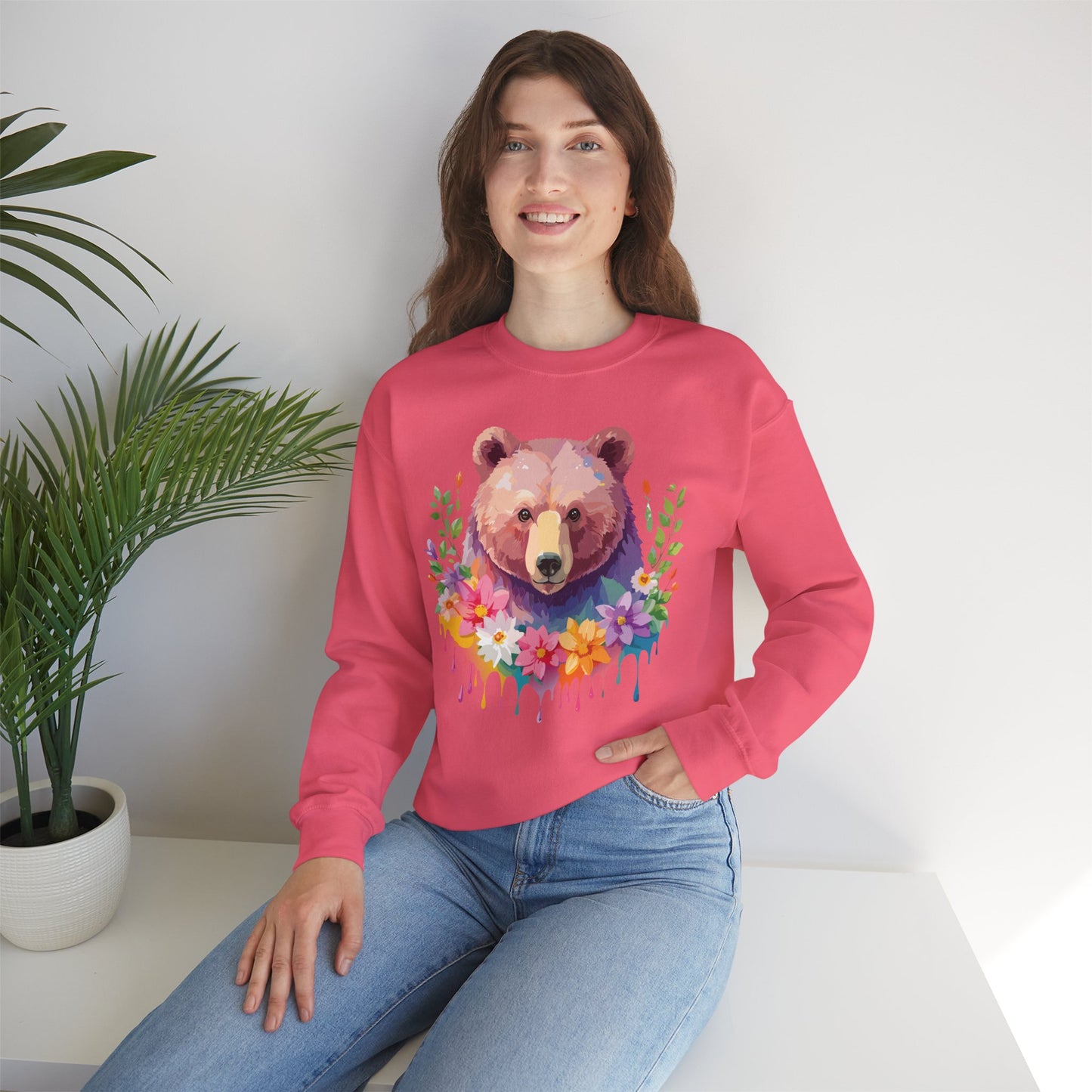 Unisex Floral Bear Sweatshirt, Animals Sweatshirt, Floral Sweatshirt, Art Design Sweatshirt