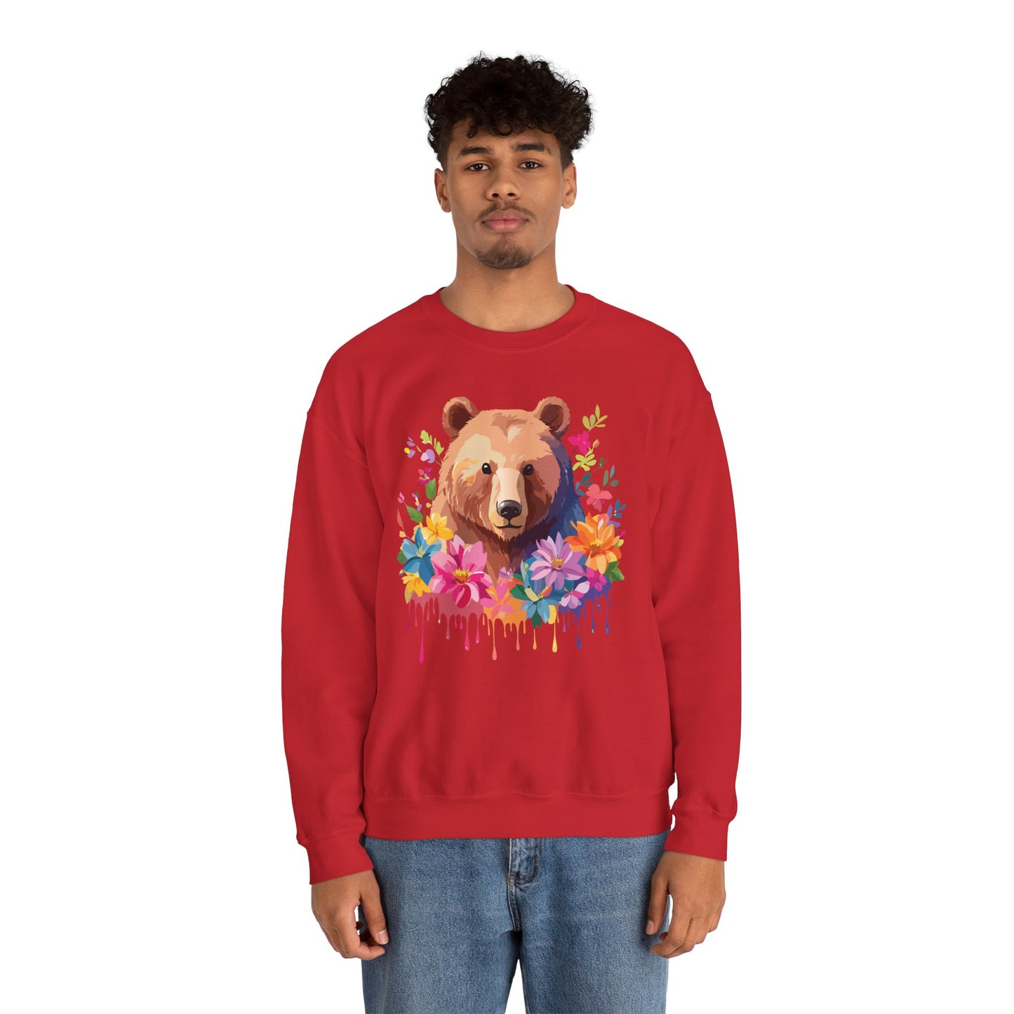 Unisex Floral Bear Sweatshirt, Animals Sweatshirt, Floral Sweatshirt, Art Design Sweatshirt