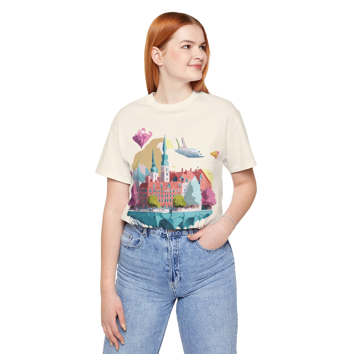 Natural Cotton Tee Shirt - Beautiful Places Collection - Warnemünde and Rostock - Germany Printify
