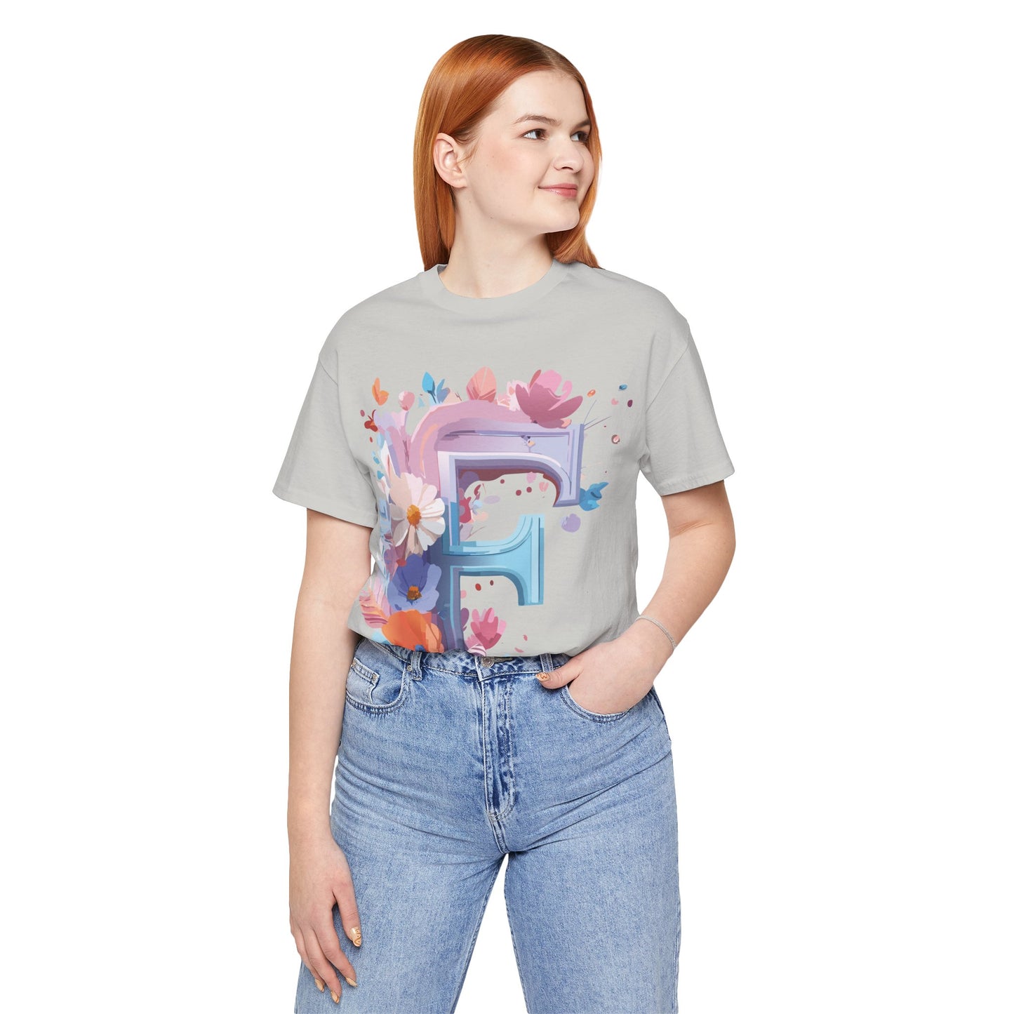 Natural Cotton Tee Shirt - Letters Collection - F Printify