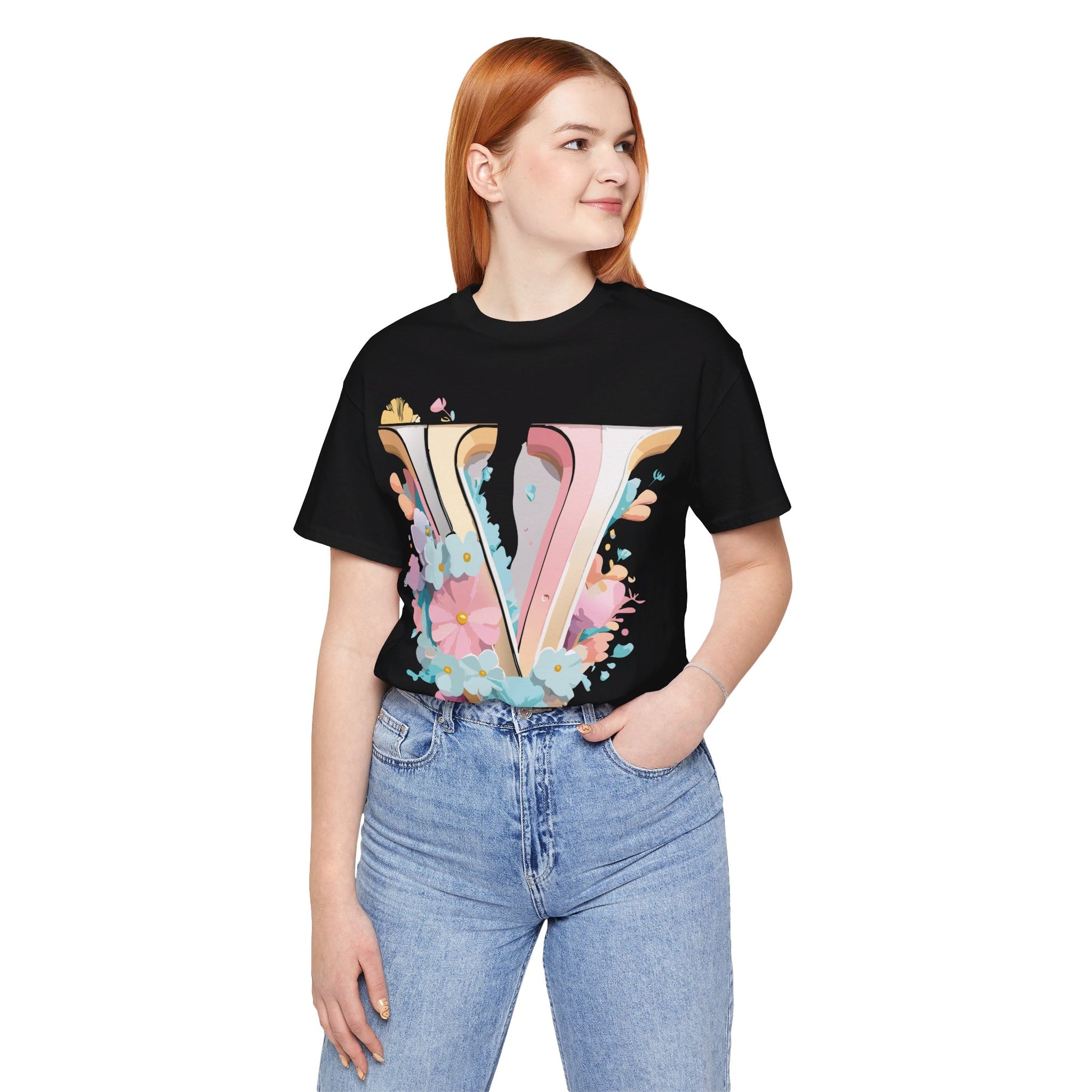 Natural Cotton Tee Shirt - Letters Collection - V Printify