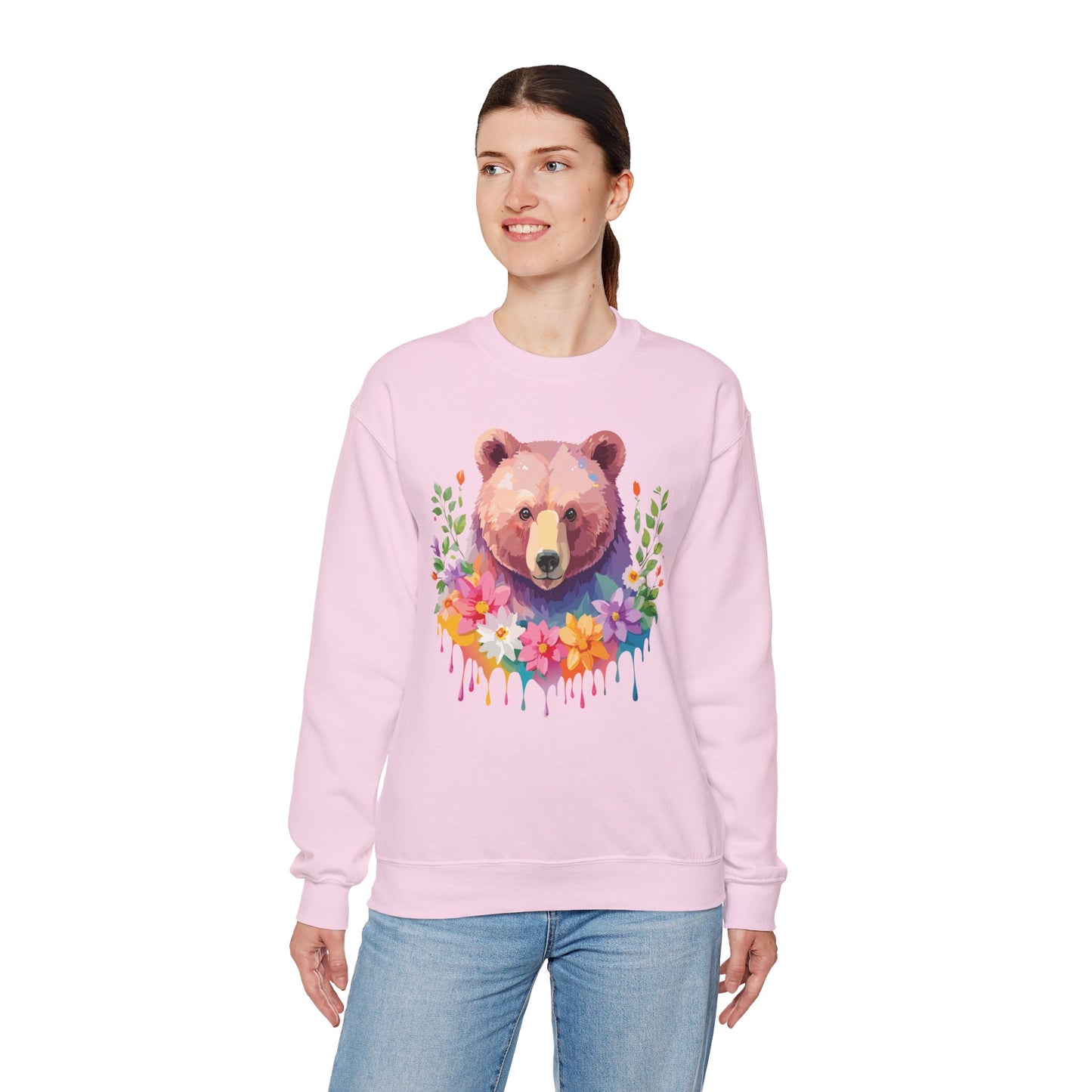 Unisex Floral Bear Sweatshirt, Animals Sweatshirt, Floral Sweatshirt, Art Design Sweatshirt