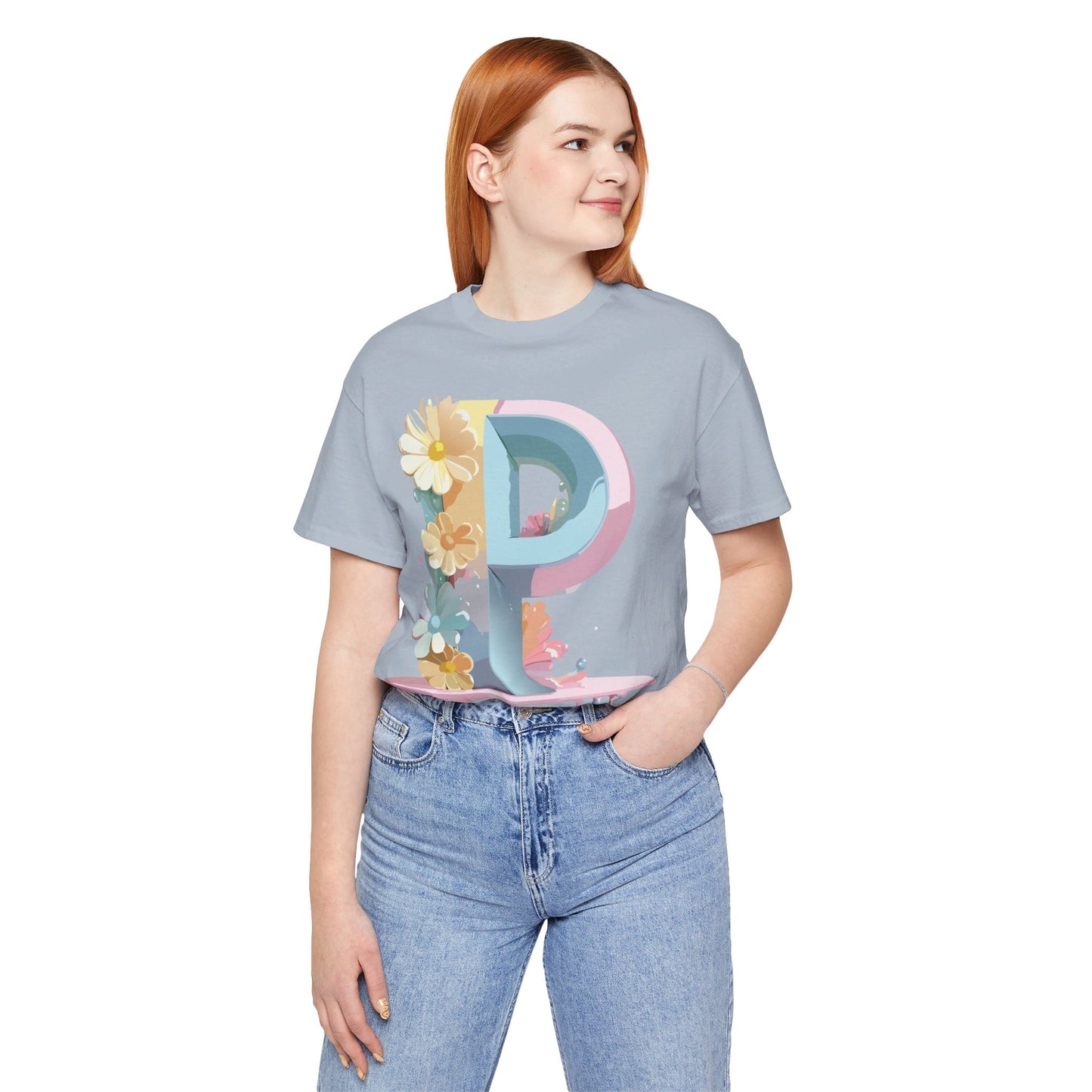 Natural Cotton Tee Shirt - Letters Collection - P Printify