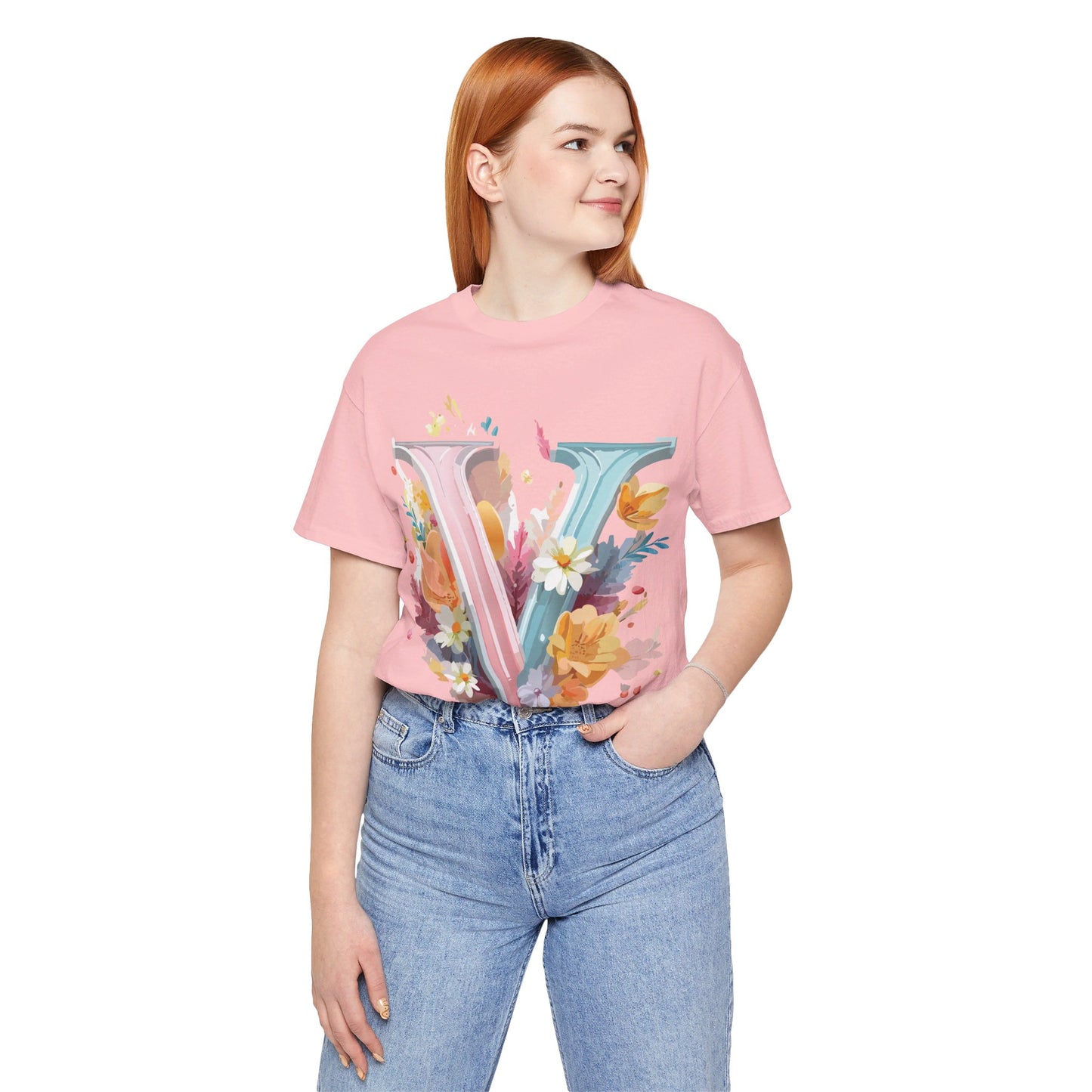 Natural Cotton Tee Shirt - Letters Collection - V Printify