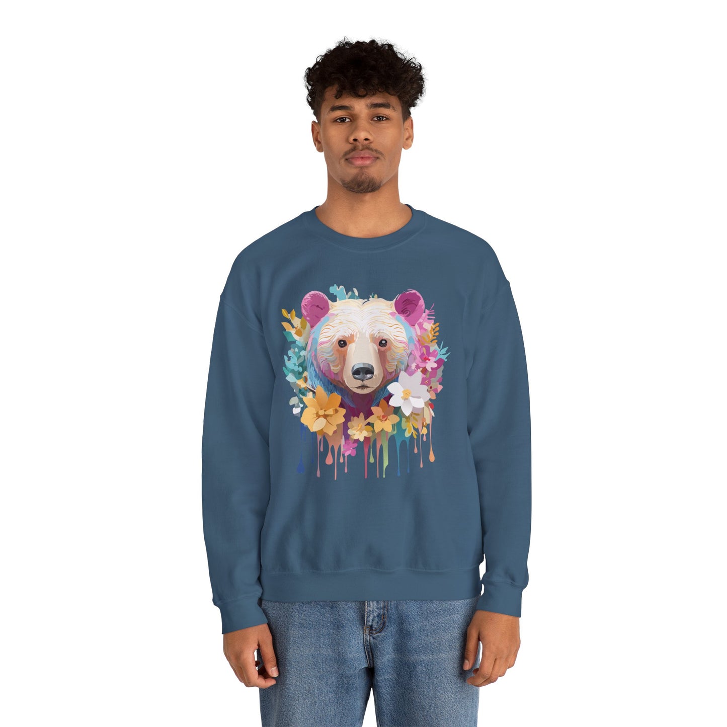 Unisex Floral Bear Sweatshirt, Animals Sweatshirt, Floral Sweatshirt, Art Design Sweatshirt