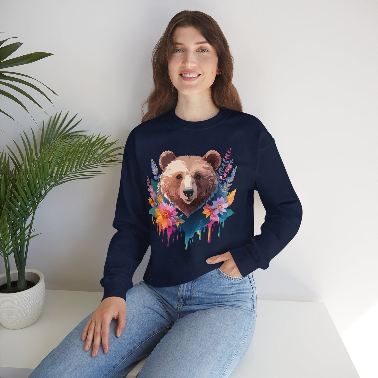 Unisex Floral Bear Sweatshirt, Animals Sweatshirt, Floral Sweatshirt, Art Design Sweatshirt