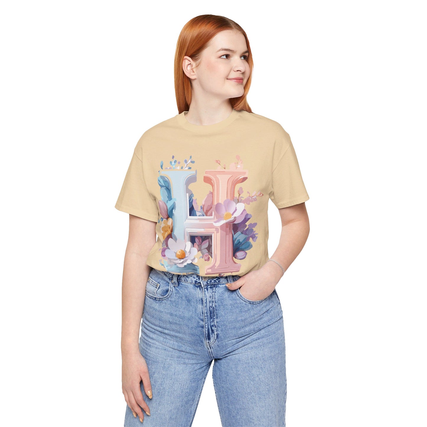 Natural Cotton Tee Shirt - Letters Collection - H Printify