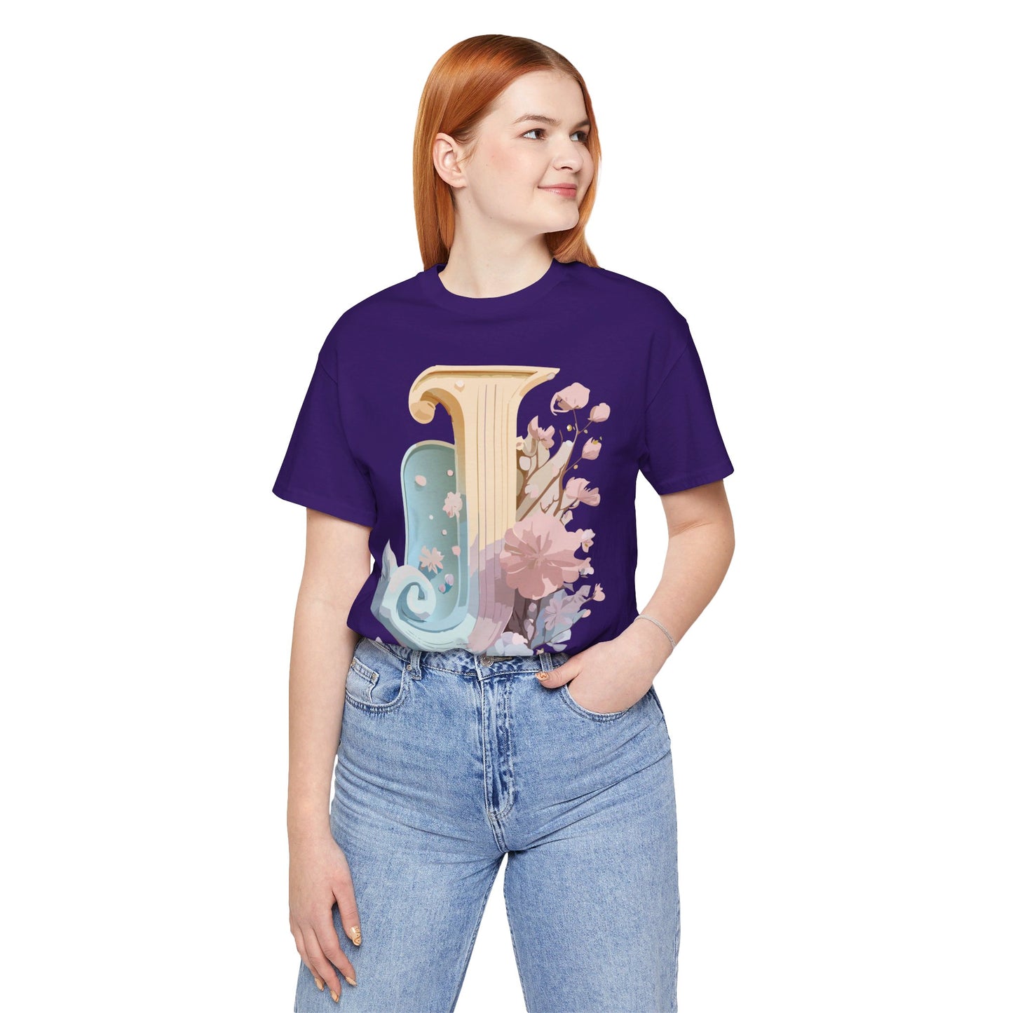 Natural Cotton Tee Shirt - Letters Collection - J Printify