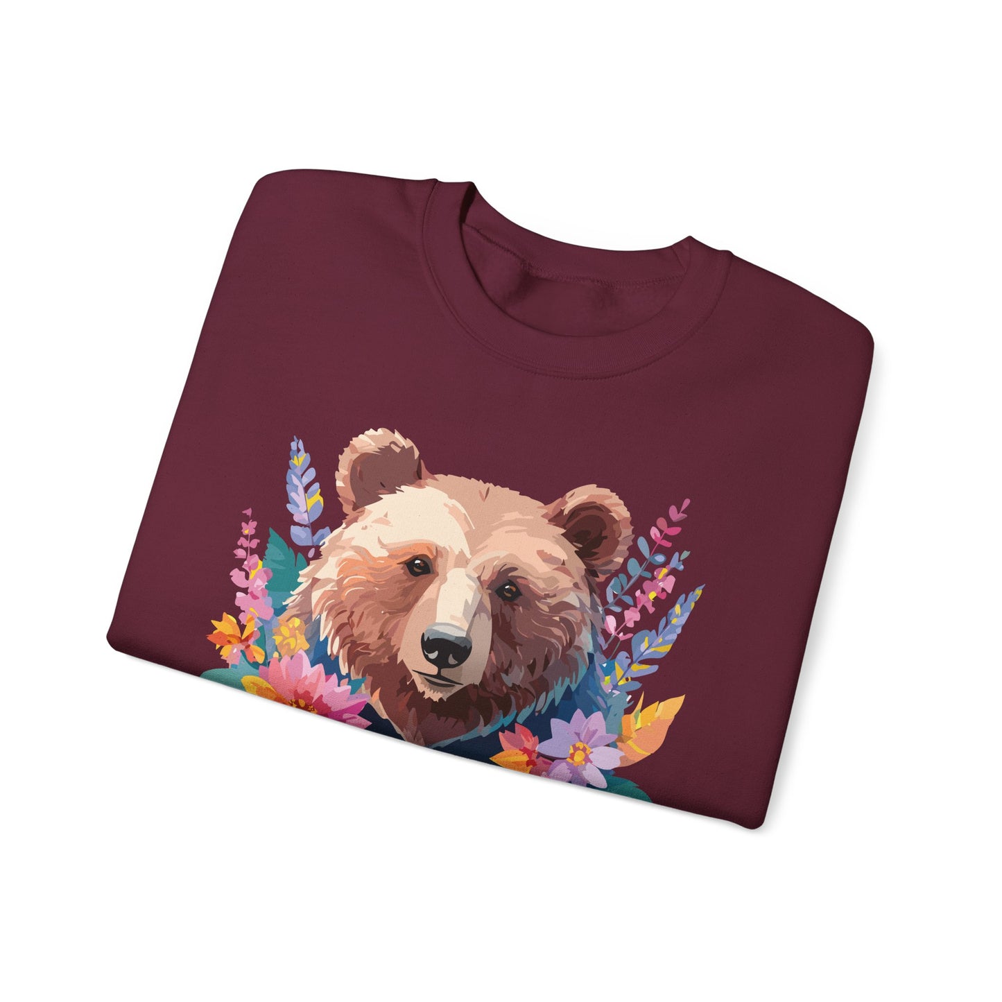 Unisex Floral Bear Sweatshirt, Animals Sweatshirt, Floral Sweatshirt, Art Design Sweatshirt