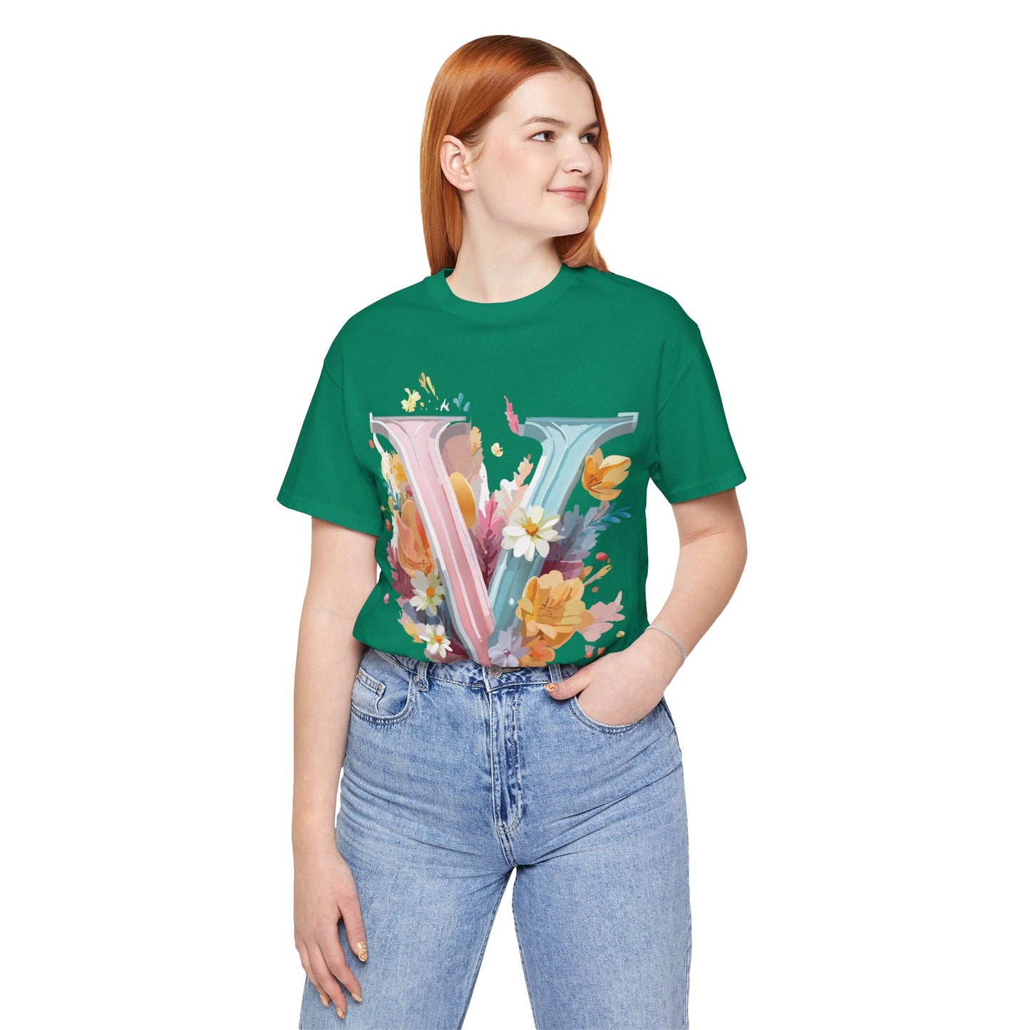 Natural Cotton Tee Shirt - Letters Collection - V Printify