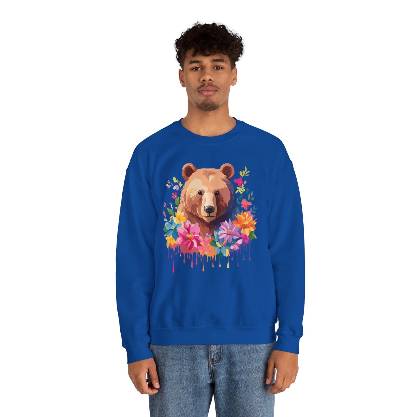 Unisex Floral Bear Sweatshirt, Animals Sweatshirt, Floral Sweatshirt, Art Design Sweatshirt